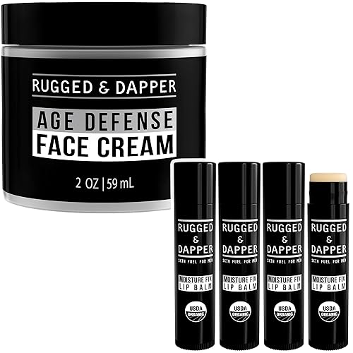 RUGGED & DAPPER Paquete de hidratación de crema facial y bálsamo labial orgánico para hombres