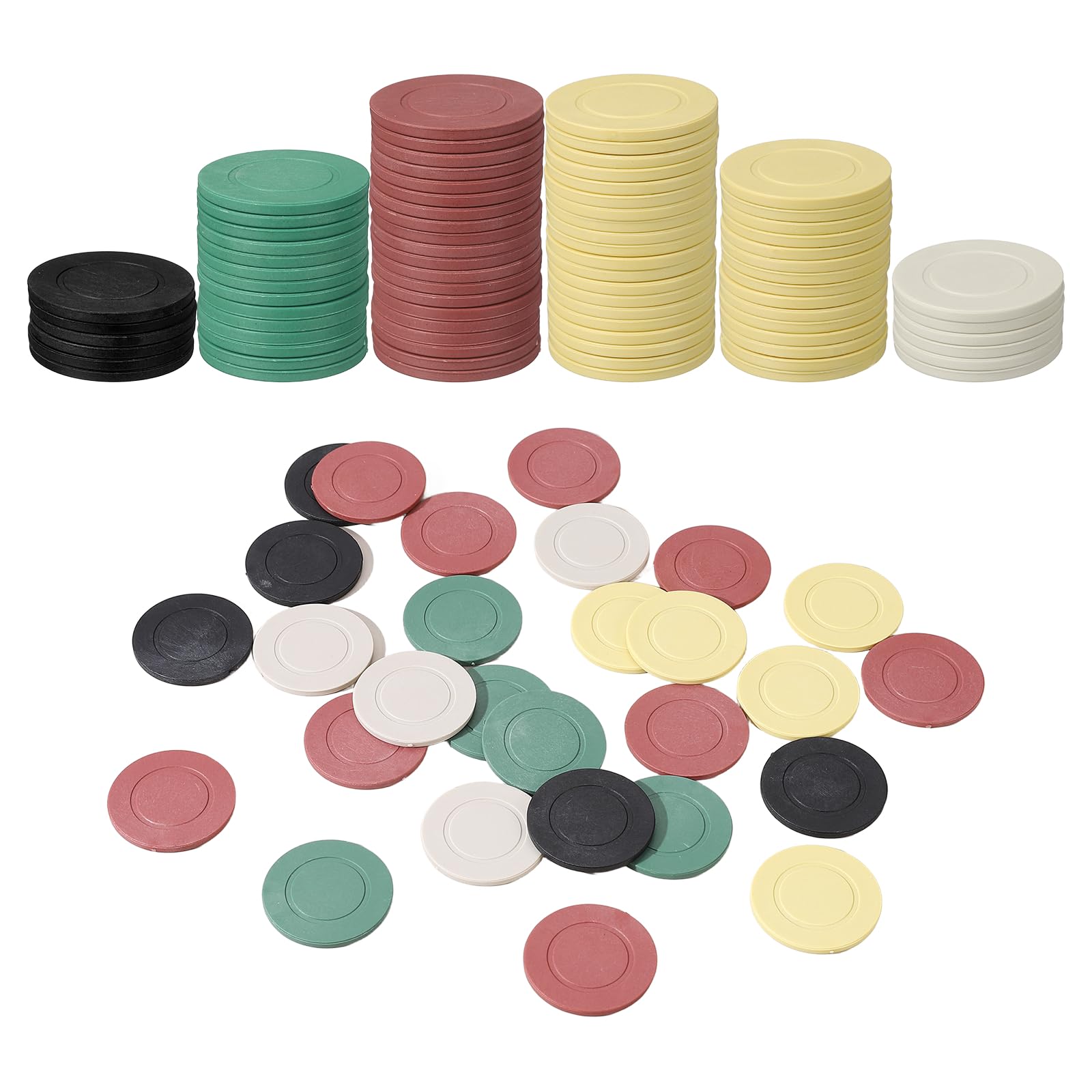 sourcing map 200Pcs 35 mm Plastic Poker Chips, Red/Yellow/Black/White/Green