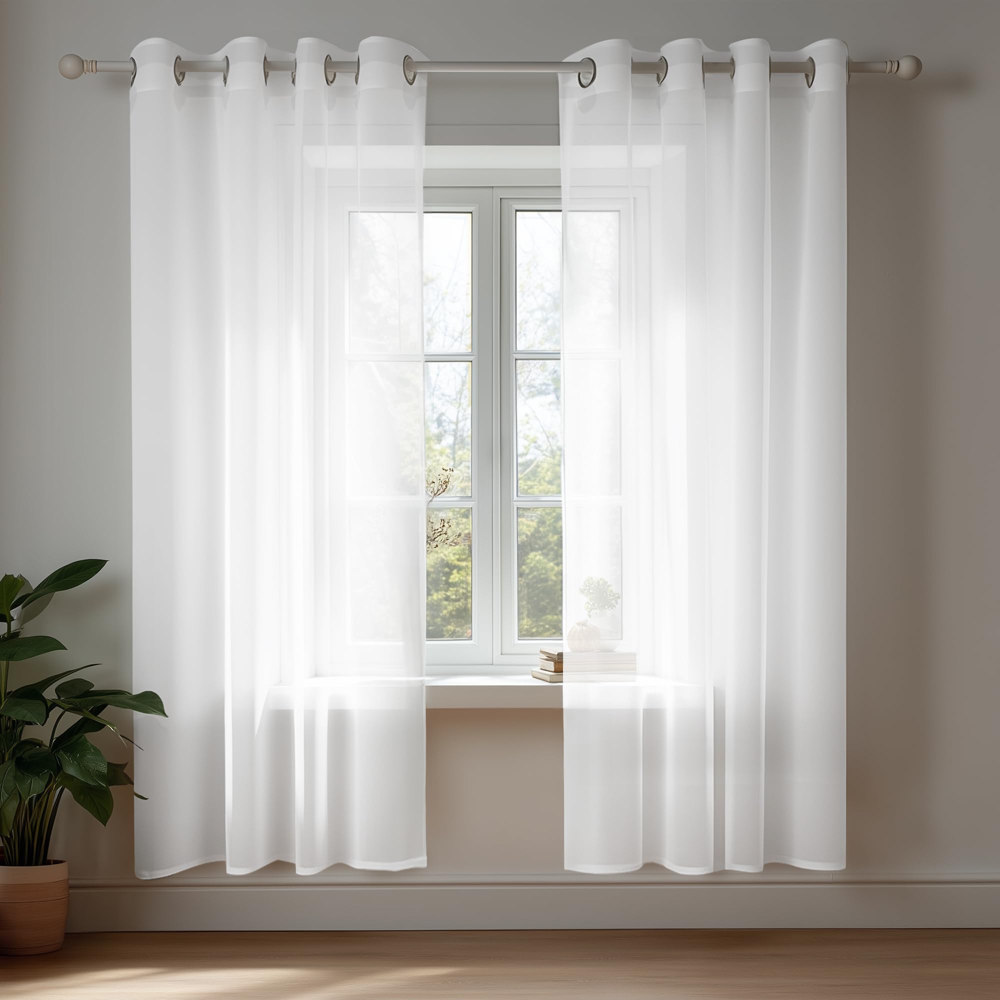 Deconovo Net Curtains 72 Inch Drop, Semi Transparent Eyelet Sheer Curtains, Voile Curtains for Bedroom, 55 x 72 Inch(Width x Length), White, 2 Panels