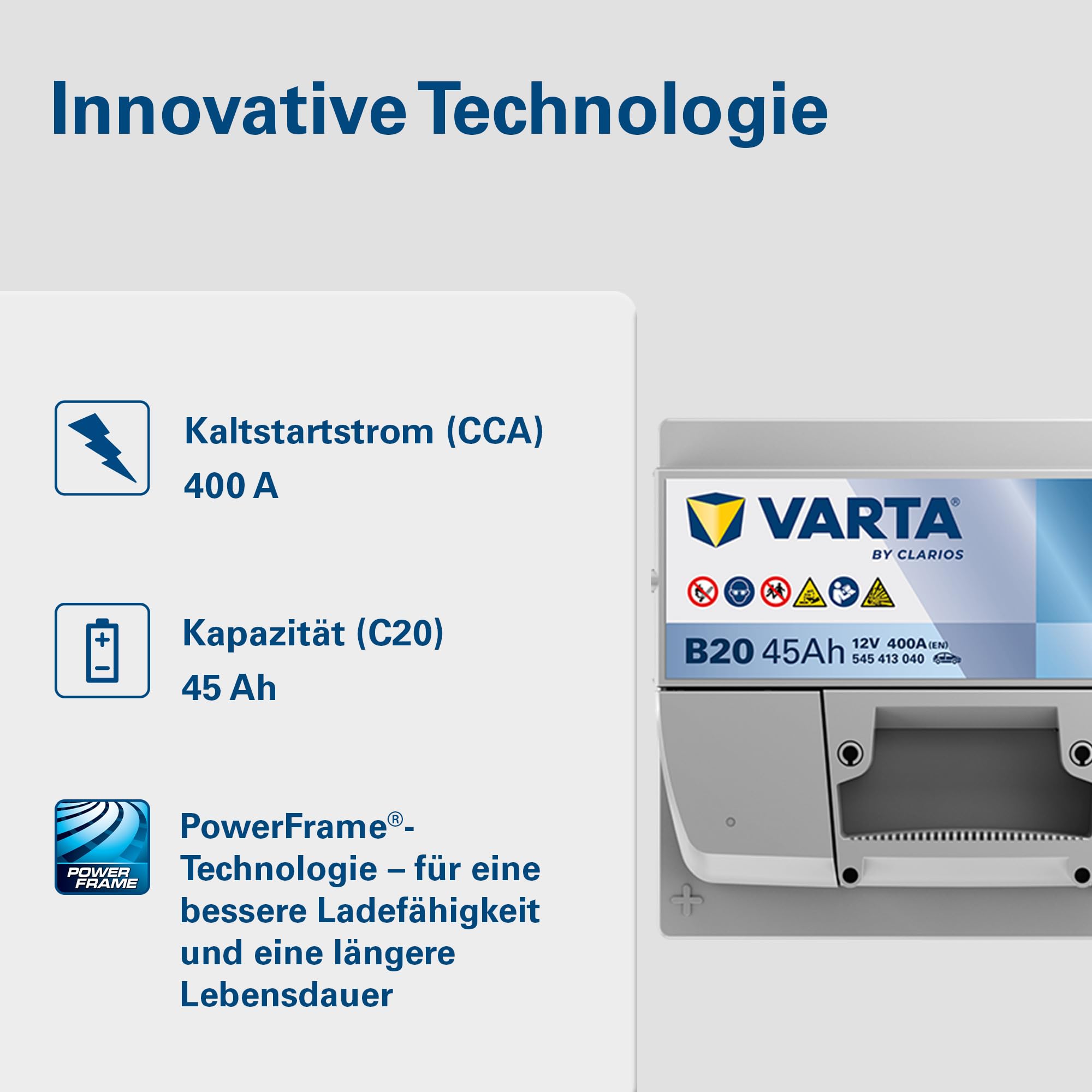 VARTA Automotive DYNAMIC SLI (B20) 12V 45Ah 400A - Nassbatterie KFZ mit Standardausstattung & ohne Start-Stopp System - Starterbatterie für einfachen Energiebedarf - Bleisäurebatterie wartungsfrei