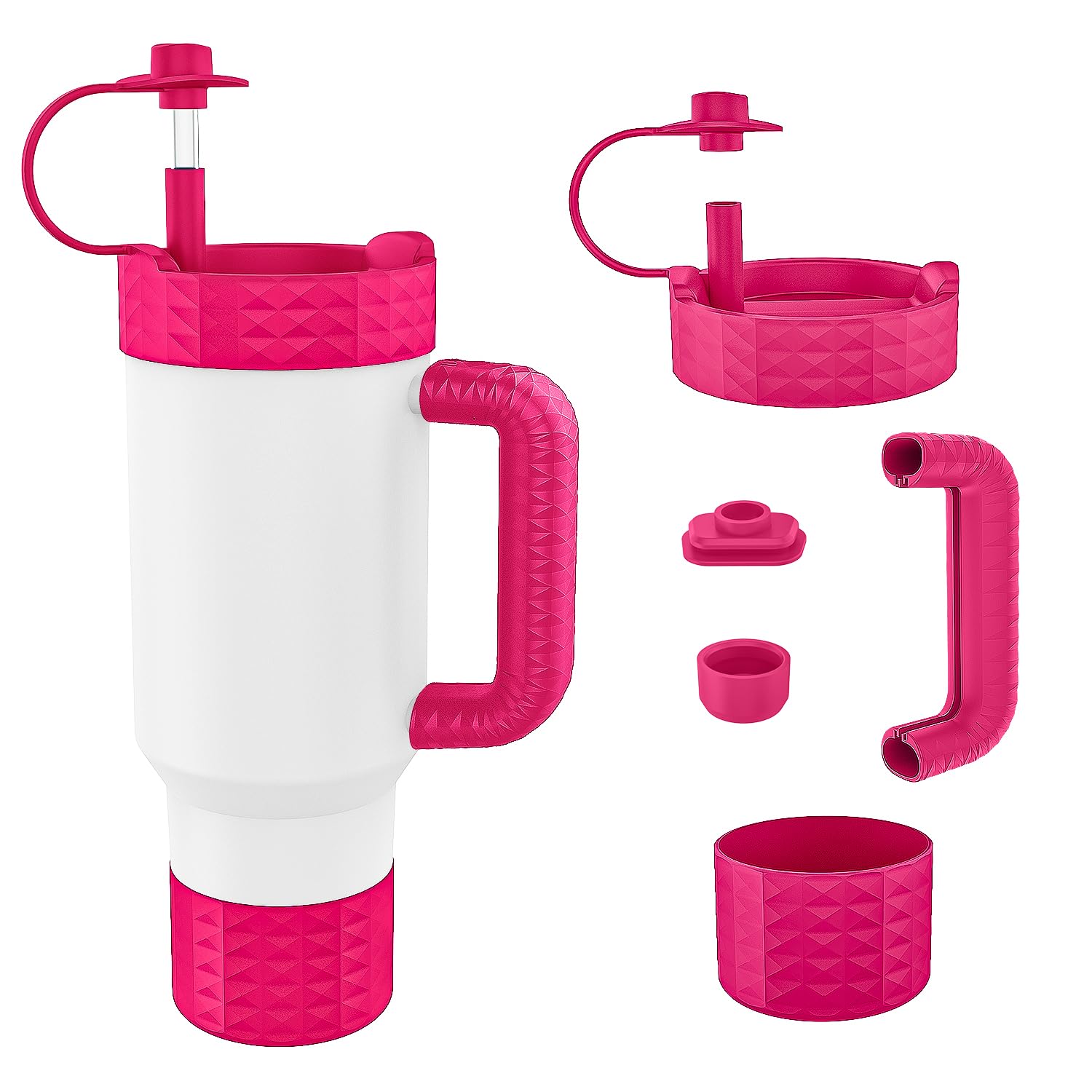 Tyasoleil5PCS Protective Case Silicone Boot for Stanley Quencher Tumbler H2.0 30 oz 40 oz & IceFlow 30oz 20oz, Reduces Noise Scratches, Straw Toppers and Anti-Slip Bottom Protector (Rose)