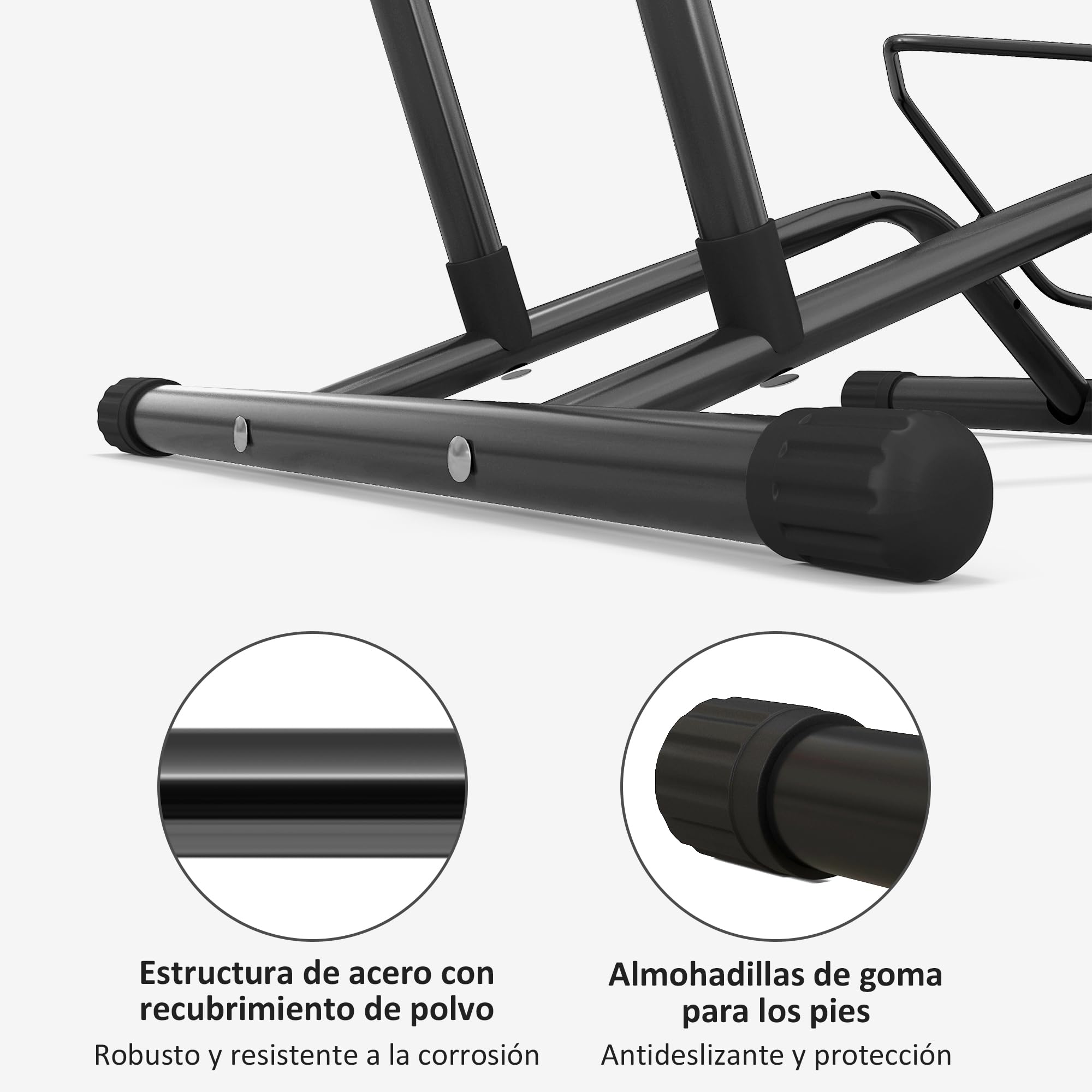 SPORTNOW Aparcamiento para Bicicletas Soporte para Bicicletas de Acero Aparca Bicis de Suelo Portátil para Interior y Exterior 59x41x38 cm Negro