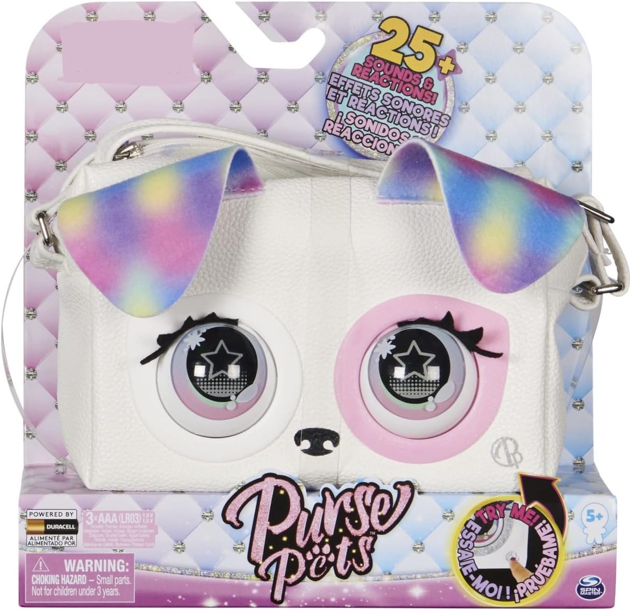 Purse Pets - Rainbow Pup Dog Interactive with Over 25 Sounds and Reactions - Kids Toys for Girls Ages 5 and up, Multicolored