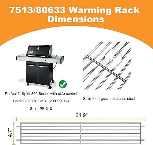 Miniatura 3 de SafBbcue 7641 Rejilla de calentamiento de repuesto para Weber Spirit E310 ES315 E320 E330 EP310 EPSP320 Genesis Spirit E210 E320 Rejillas de gas de