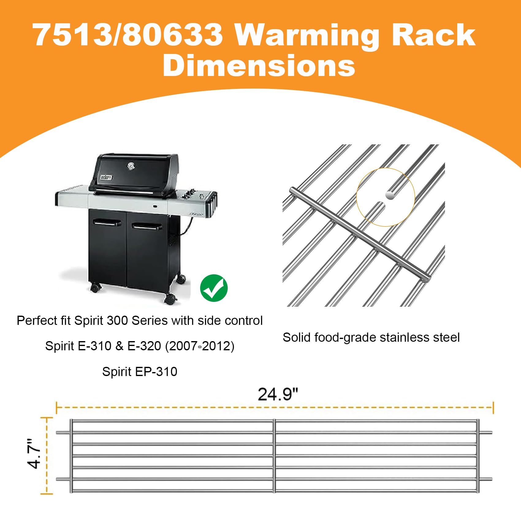 SafBbcue 7513/80633 Warming Rack for Weber Spirit 700,Genesis 1000