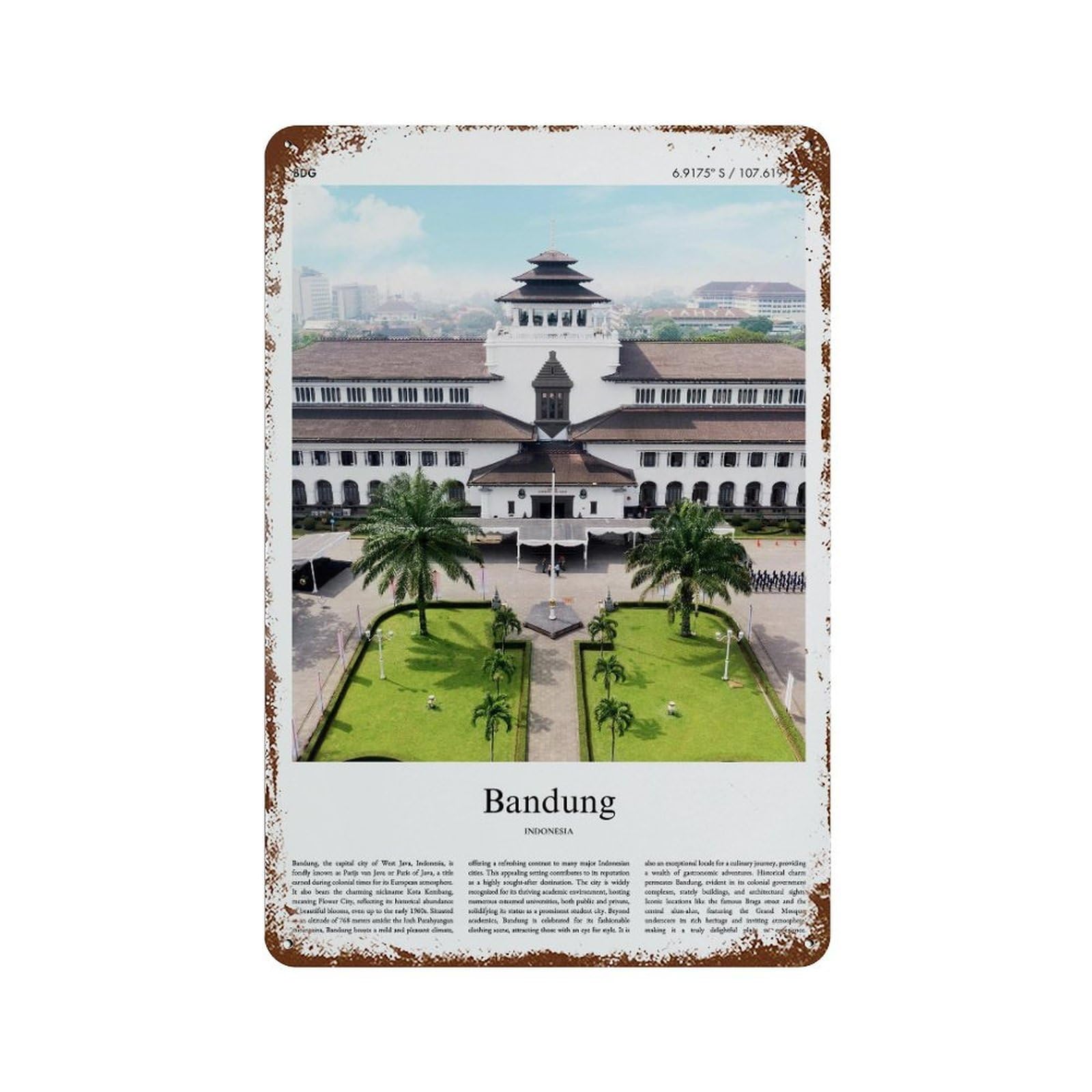 xiaoxiaoshen Bandung Indonesia City Scenery Wall Decor Art Metal Tin Poster Modern Home Decor Art Home Bar Shop Decorations Vintage Sign 30x20cm