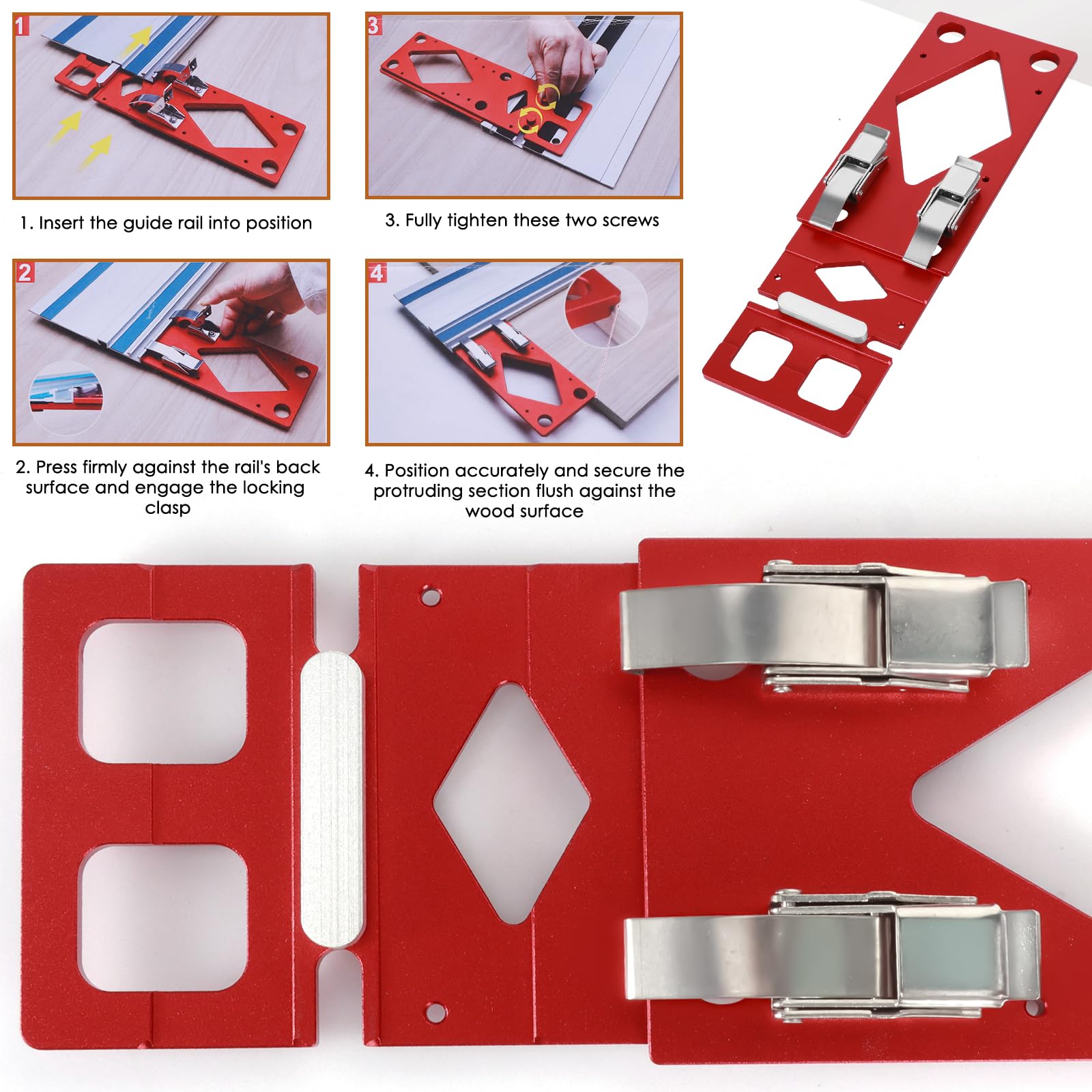 Butée d'angle pour rail de guidage, butée d'angle à 90 ° en alliage d'aluminium usiné CNC, pour Festool, Makita, Powertec & WEN - Coupe d'angle précise avec guide pour projets en bois et bricolage
