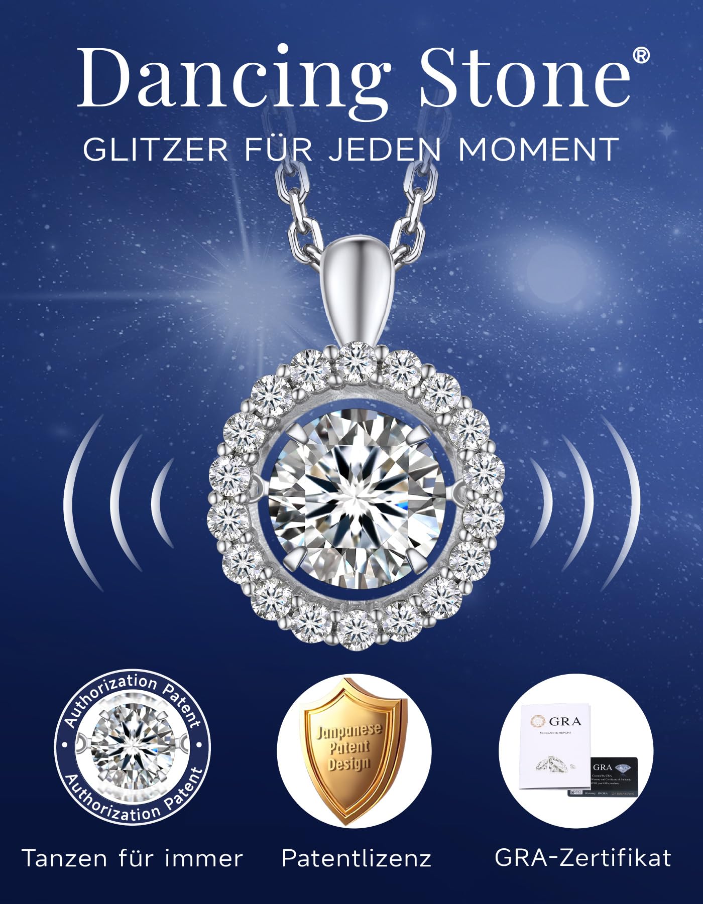 MomentWish Moissanite Collana Donna, 1 Carato Punto Luce Sparkling Dancing Collana Argento 925 Ciondolo Gioielli Regalo per Donne Fidanzata Cuore/Halo/Trifoglio/Ferro di Cavallo