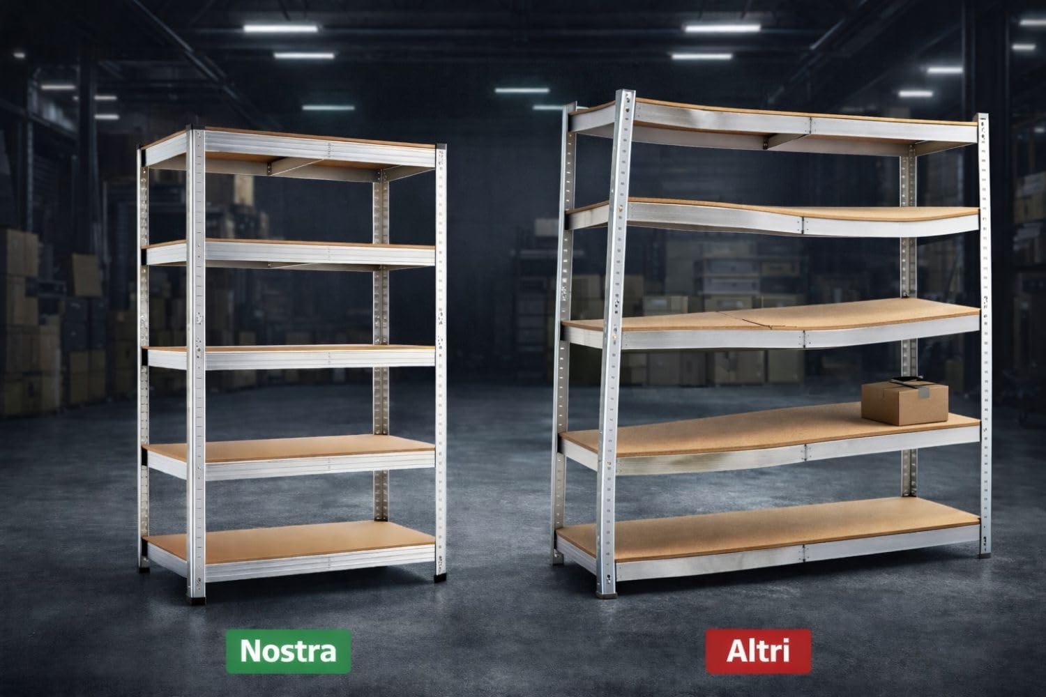 Set 2 Scaffalature in Ferro 150x75x30 cm 5 Ripiani - 175 kg per Ripiano (875 kg Totali) - Scaffale Metallico con Ripiani in MDF - Montaggio ad Incastro - Ideale per Garage, Ripostiglio e Cantina