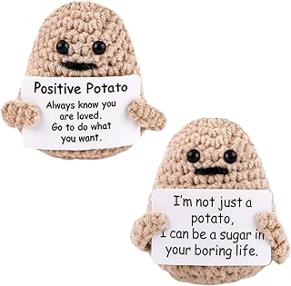 2pcs Positive Potato, 2.75 Inch Funny Positive Potato with Positive Cards Knitted Wool Potato Doll Funny Knitted Positive Potato for Friends Party Decoration Encouragement