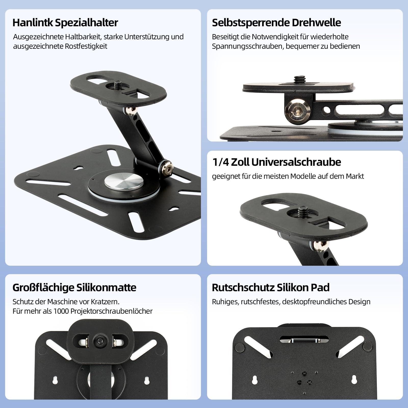 Supporto per proiettore con rotazione di 360° e inclinazione di 225° – Supporto pieghevole da tavolo/parete/soffitto | Compatibile con la maggior parte dei proiettori | Per casa, ufficio