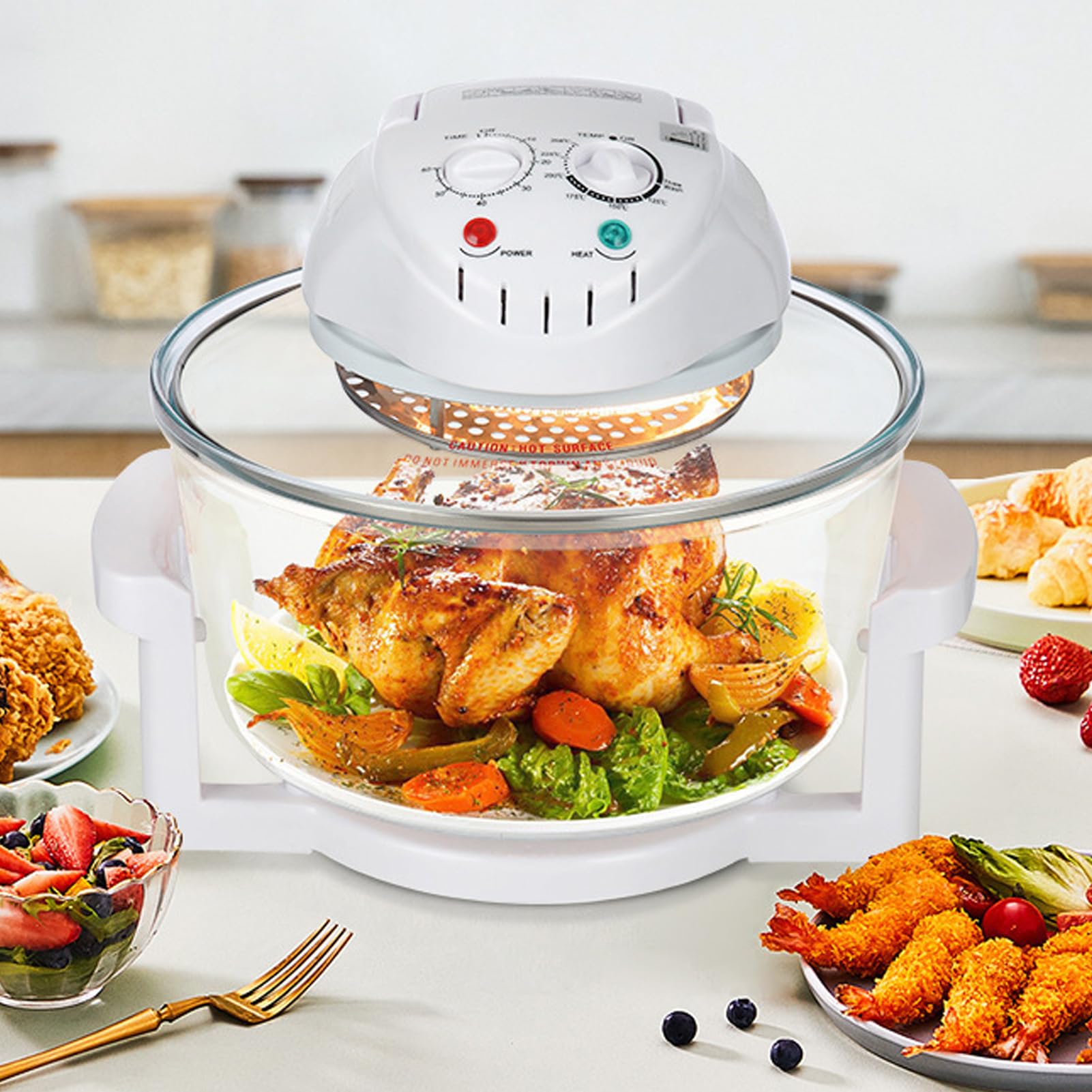 Freidora de Cristal Visible 1200-1400 W 17 L Freidora de Gran Capacidad 65-250 ℃ para Verduras (Enchufe europeo 220V)
