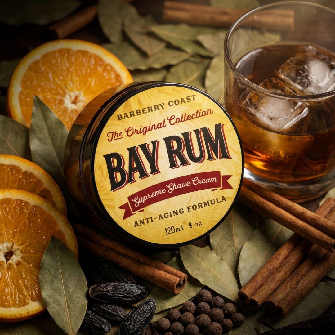 Bay Rum Shaving Cream for Men - Made with Shea Butter, White Tea & All Natural Ingredients - Full of Organic Soothers, Moisturizers & Anti-Oxidants