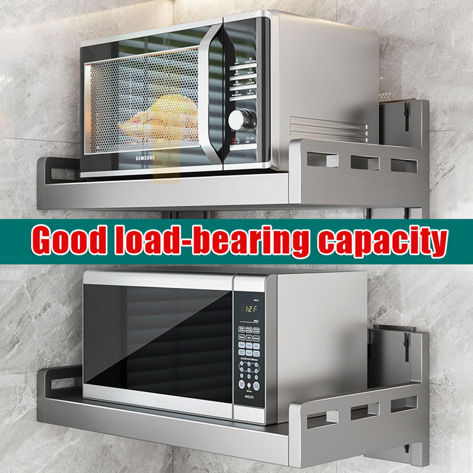 Estanteria Microondas Pared Soporte Microondas,Soporte de Pared para microondas,Estante de Almacenamiento Organizador de Cocina para el Hogar,para Horno,condimento,Utensilios de Cocina