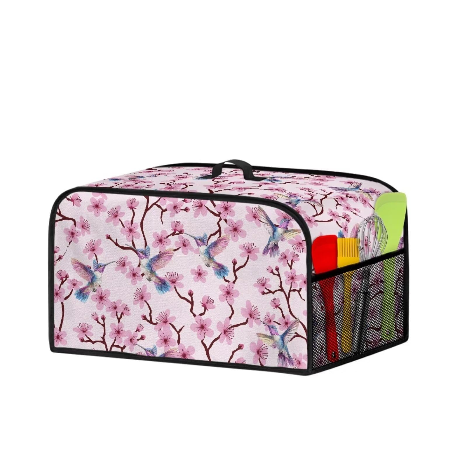 Cugasmaru Hummingbird Crock Pot Cover Dust Cover 6 7 8 Quart Slow Cooker Dust Cover Cherry Blossom with Pocket Keep Appliance Clean