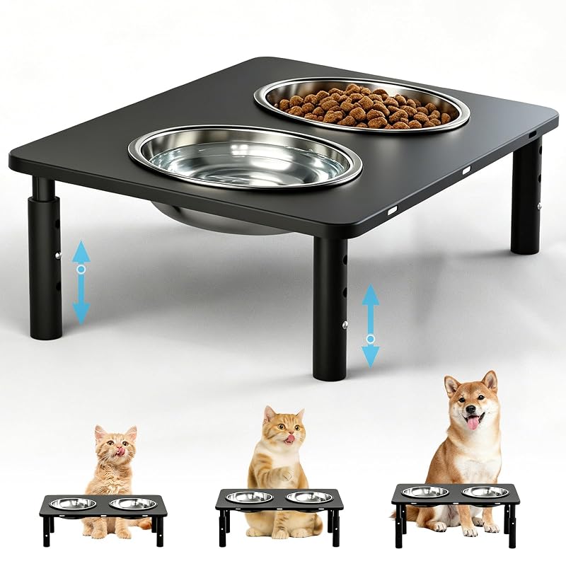 Comedouro elevado ajustável para gatos WSOWX com tigelas de aço inoxidável, 3 alturas e 3 ângulos, 1 unidade