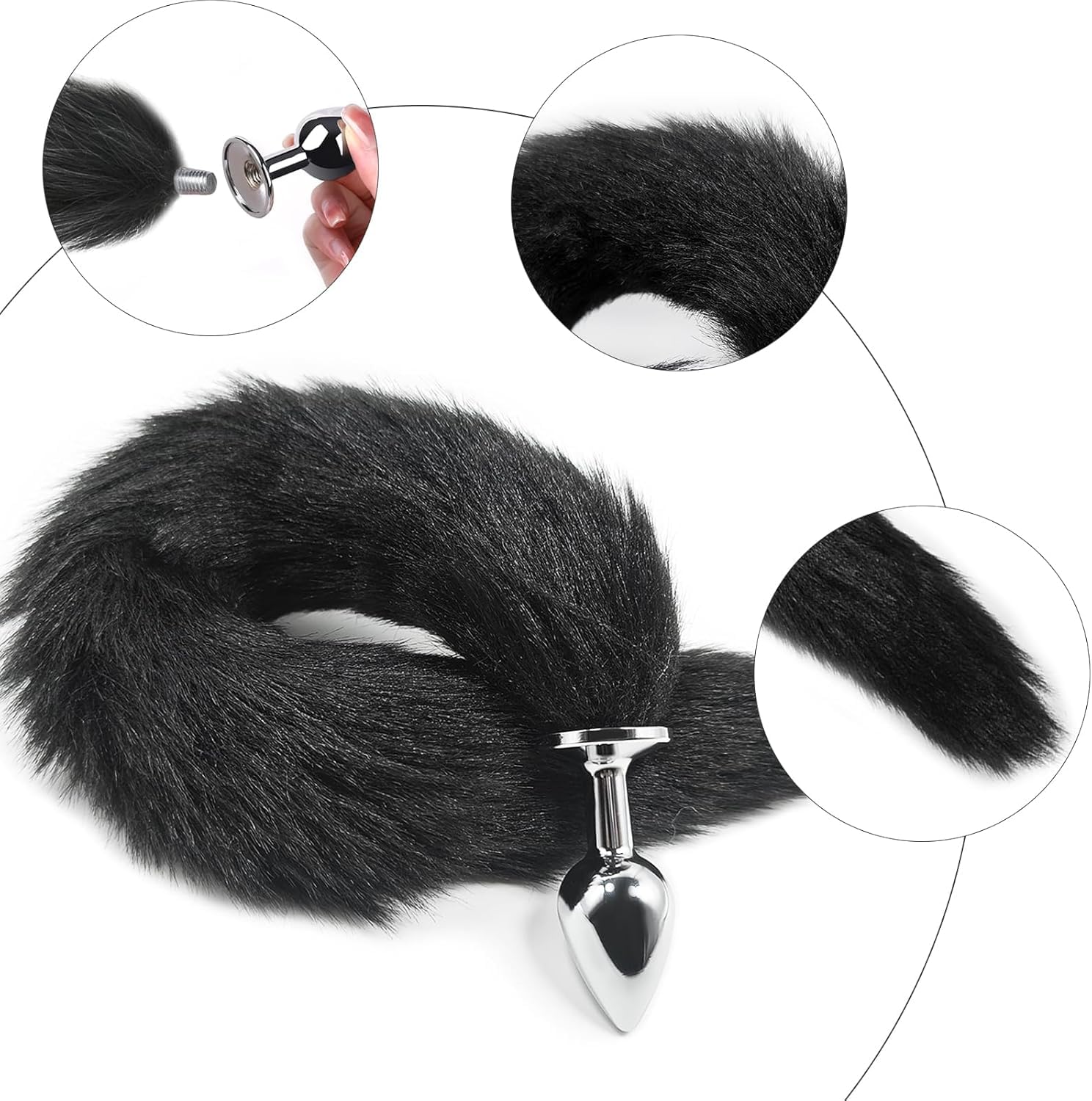 Sexy Fox Tail Anal Plug Kit with 2 Interchangeable Metal Butt Plugs, Detachable Faux Fur Tail for Cosplay Role Play, Adult Sex Toy for Women Men Beginners - Anal Training