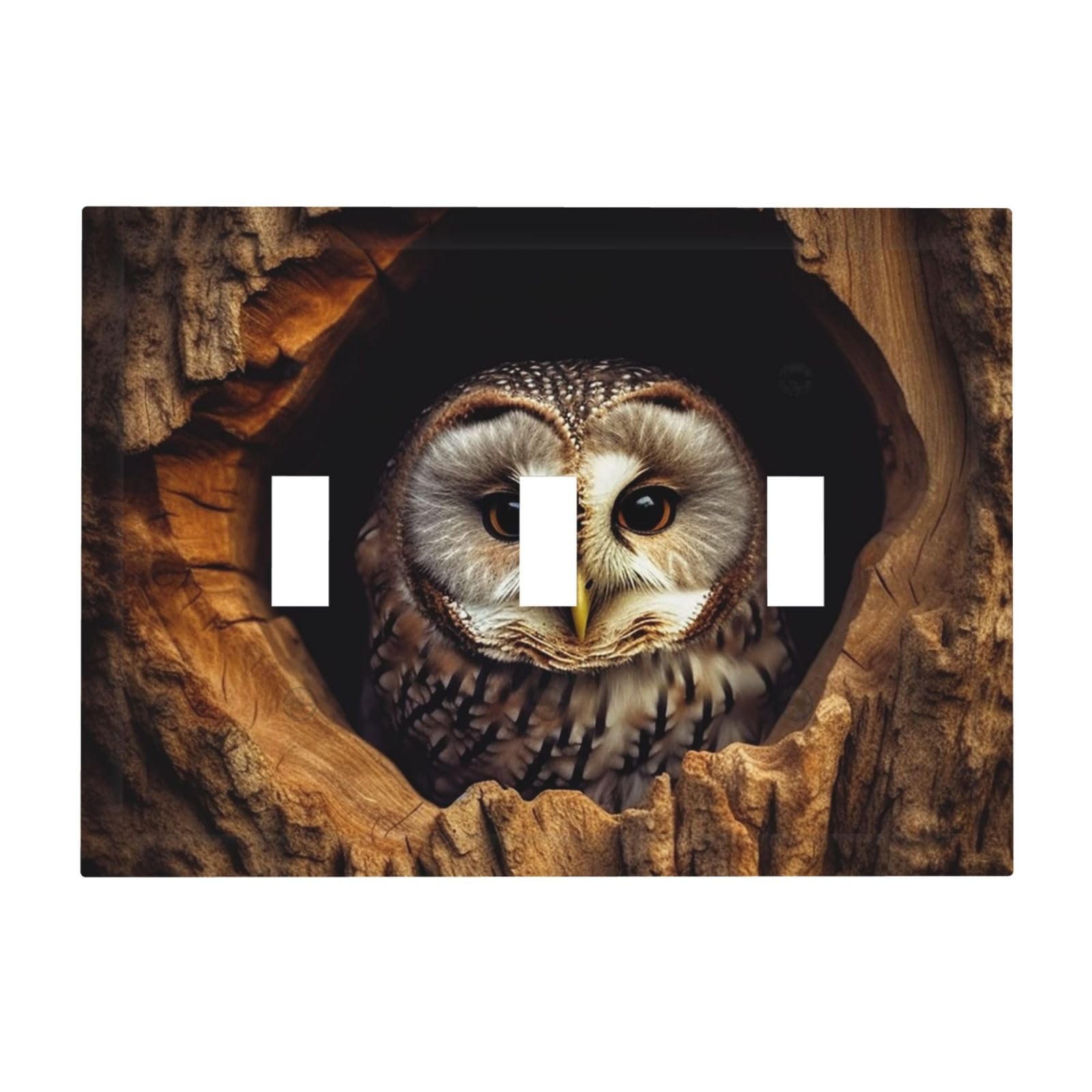 Kloph Owl Tree Hole Decorator Light Switch Covers Wall Plate 3-Gang Mid Size 6.7" X 4.8" Triple Toggle Switch Wallplate Decorative 3 Gang Wall Switch Plate Covers Polycarbonate Thermoplastic
