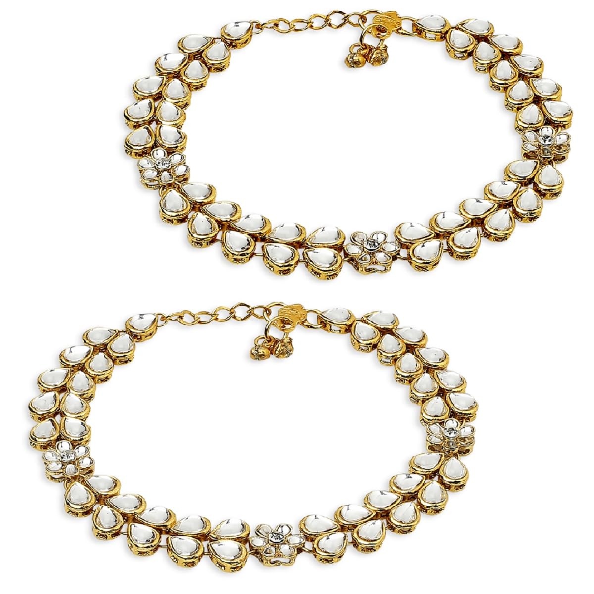 fabula Jewellery Pair of Gold Tone Kundan Ethnic Payal Anklets For Women & Girls Stylish Latest (AVM6_AFR1)-picture-5