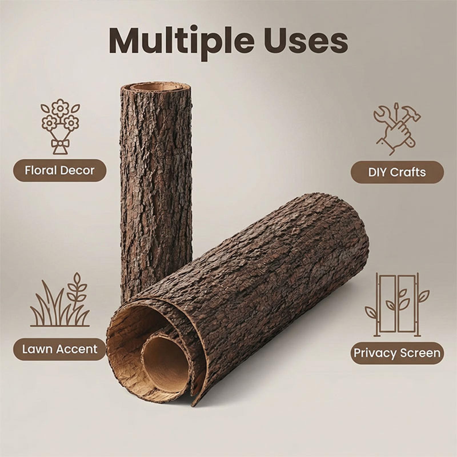 AGARES Rotolo di corteccia di albero artificiale, 100 x 30 cm, realistico, struttura in finto legno, per recinzioni da giardino, fioriere, decorazioni floreali, artigianato fai da te, modellismo e