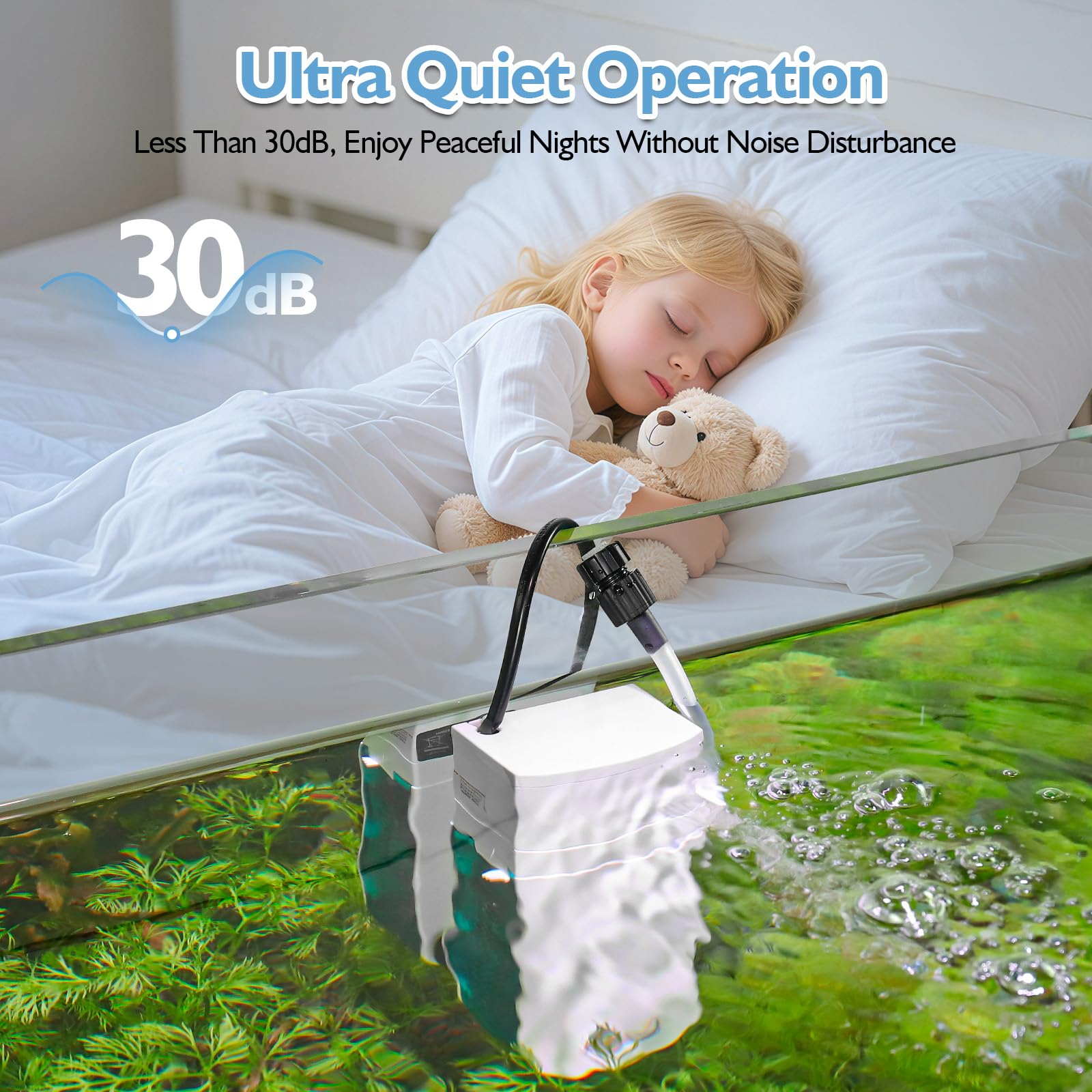 AQQA Filtro interno per acquario, regolabile con pompa dell'acqua da 600 l/h, pompa filtro per acquario, filtro in spugna da 7 W, ossigeno, filtraggio, ciclo dell'acqua, per acquari da 75 a 150 l