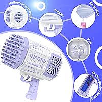 Vista 8 de Bubble Guns,69 Holes Bubbles Machine for Kids Adults,Colorful Light Strong Wind Bubble Rocket Launcher,Children's Toys Bubble Blower with 2 Bubble