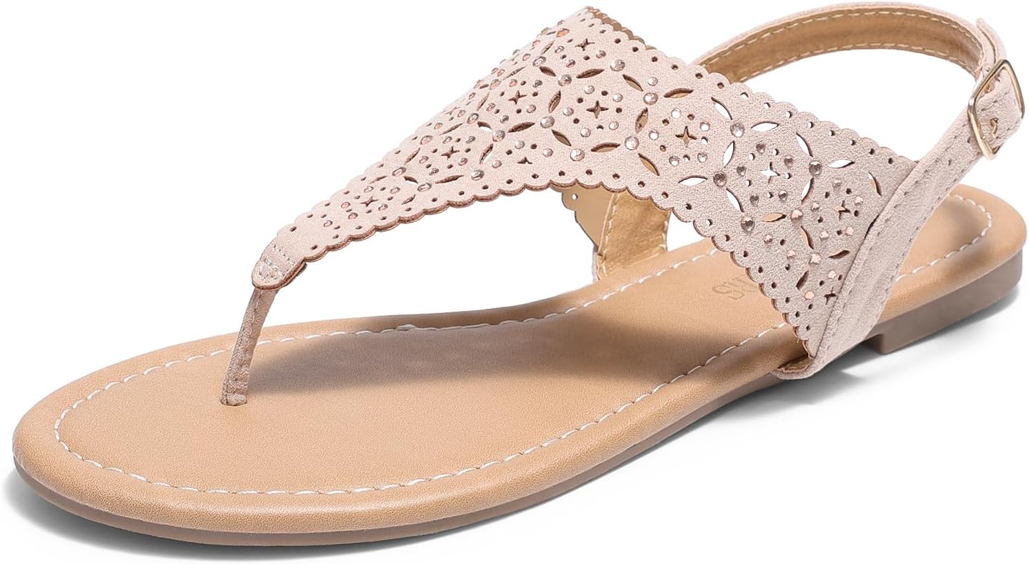 DREAM PAIRS Women’s Rhinestone Casual Wear Cute Gladiator Flat Sandals Beach Dressy T-Strap Thong Sandals