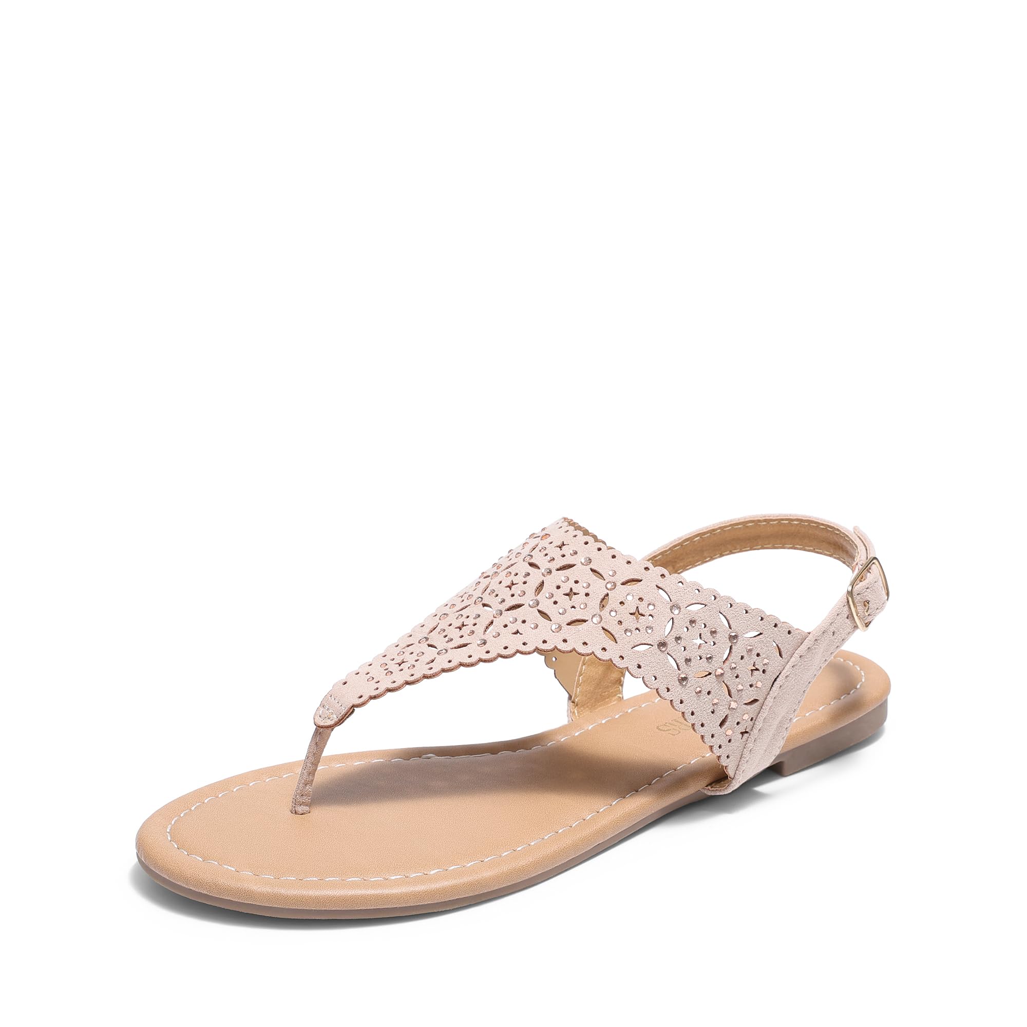 DREAM PAIRS Womens Rhinestone Casual Wear Cute Gladiator Flat Sandals Beach Dressy T-Strap Thong Sandals