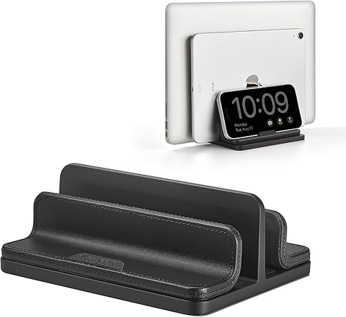 Soporte vertical dual para laptop, 3 en 1, soporte vertical de escritorio con base ajustable (hasta 17.3 pulgadas), organizador de escritorio de