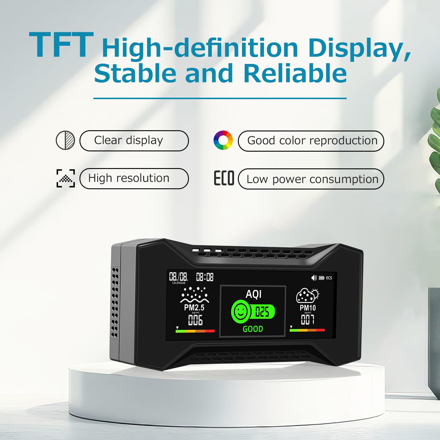 CF-20 DL Misuratore Della Qualità Dell'Aria Con Report Dei Dati, Rilevatore CO2 Che Misura CO2, TVOC, HCHO, PM2.5, PM10, AQI, Temperatura e Umidità, Display Visivo Basato Su Simboli Per Casa