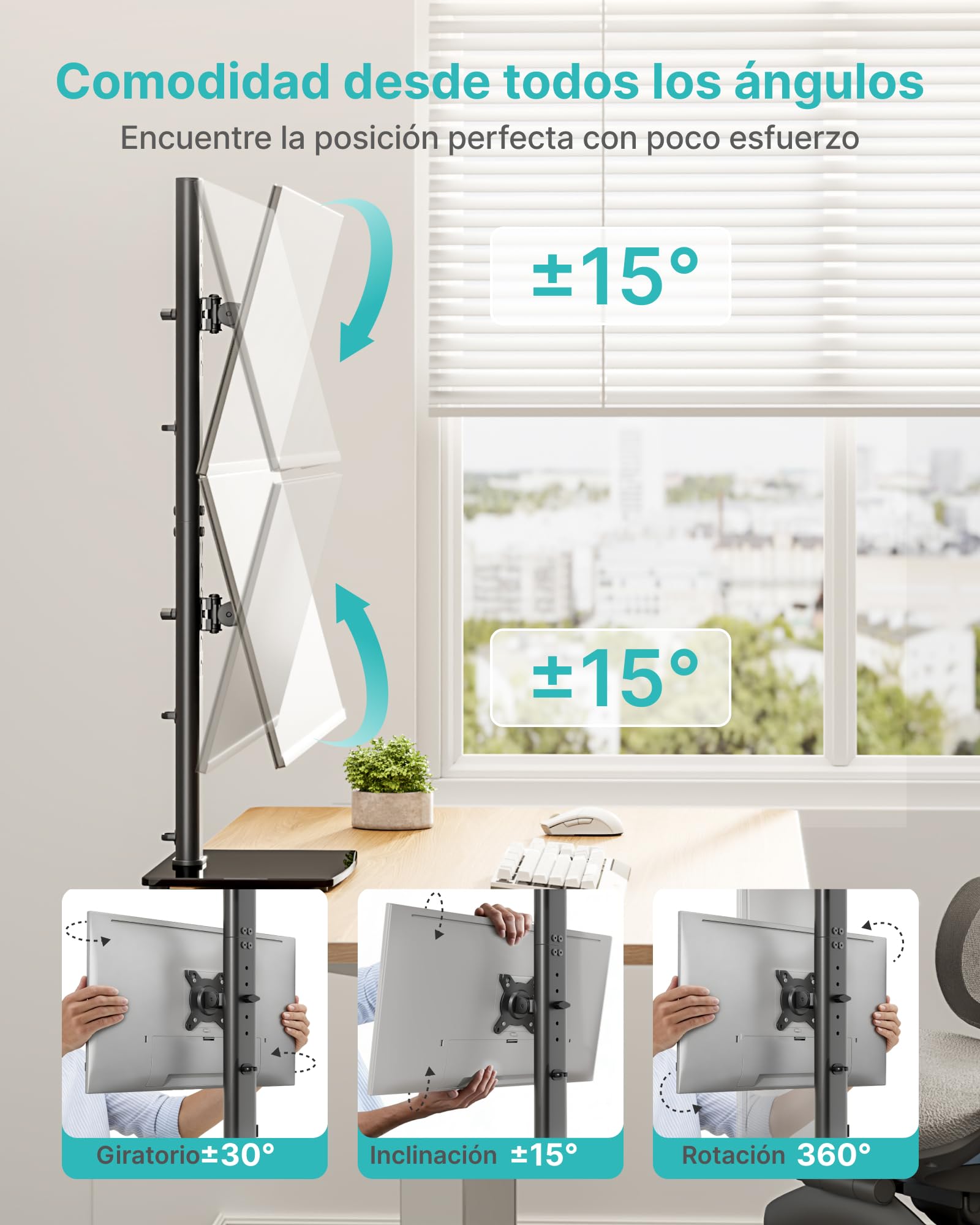 PEGZONE Soporte vertical doble para monitores 43,2-86,4 cm 17-34 pulgadas, VESA 75/100, 15kg por brazo