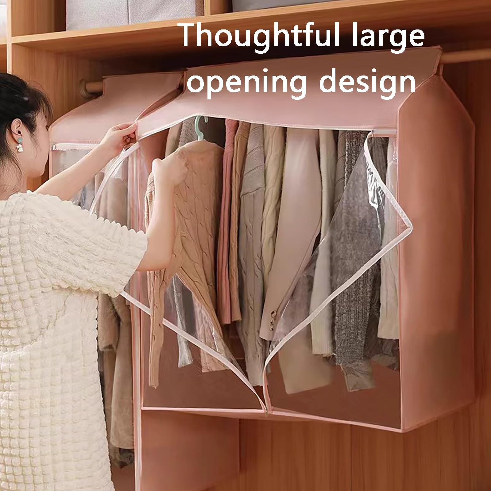 Housses à vêtements, Housse de suspension non tissée entièrement fermée, grande capacité, avec fenêtre transparente et 3 fermetures éclair