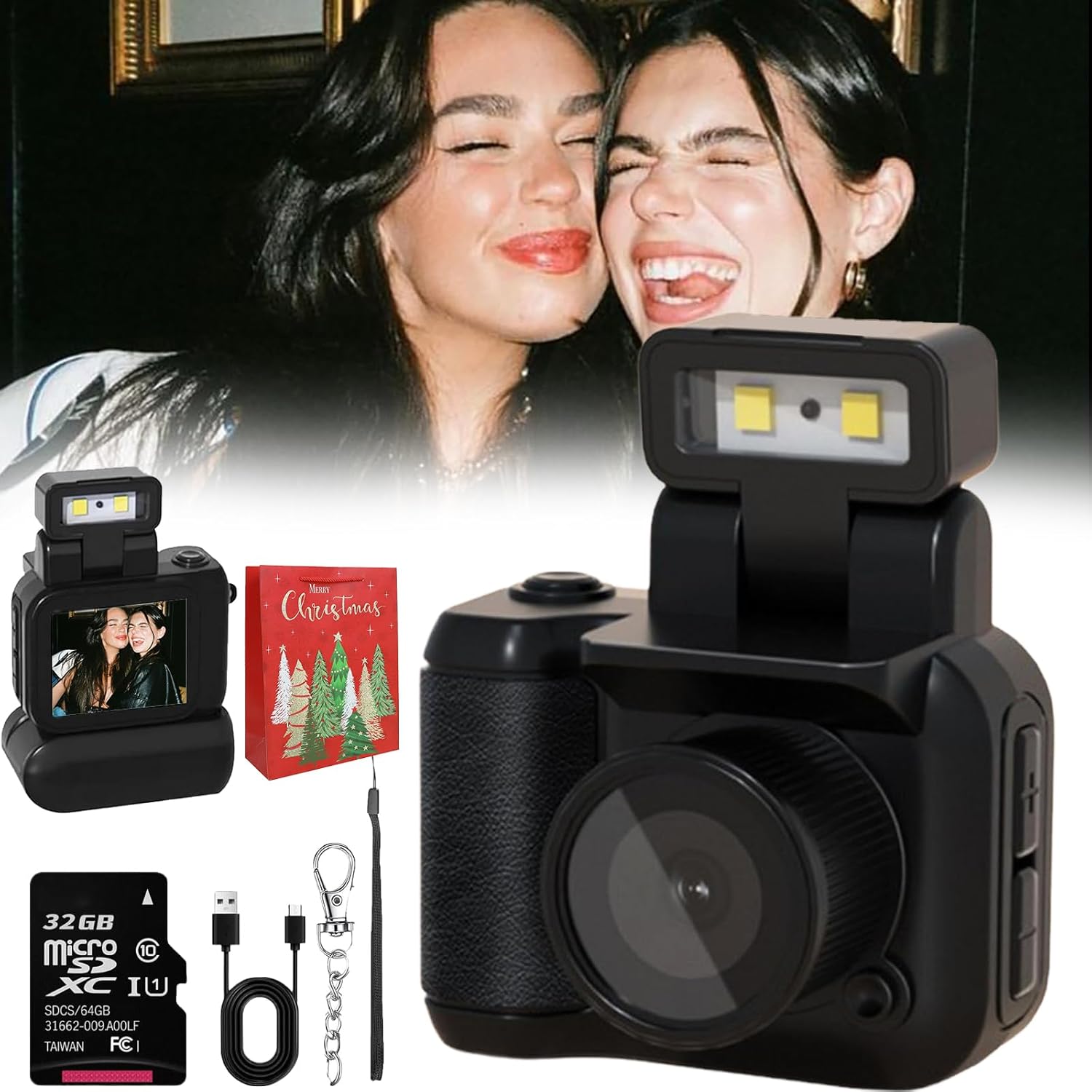 Retro Mini Camera,Retro Snap Camera,Miniretroflex Nostalgic Camera,2025Tiny Nostalgic Camera,1080P Vintage Small Digital Camera,Hd Mini Camera with LED Flash Light,for Vlog (Black, 32G)