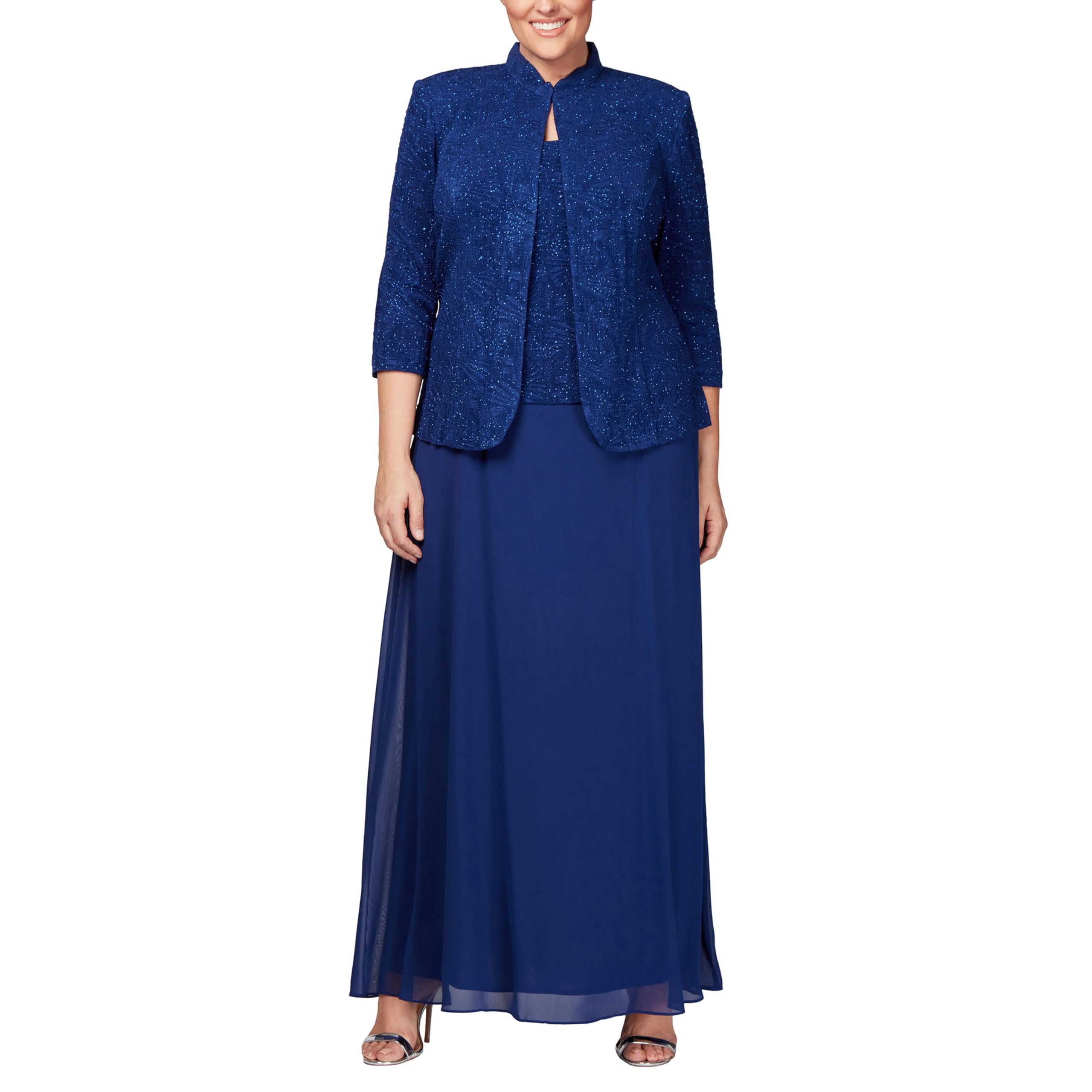 Alex Evenings Sukienka na specjalną okazję Kobiety Plus Size Long Dress With Mandarin Neckline Jacket