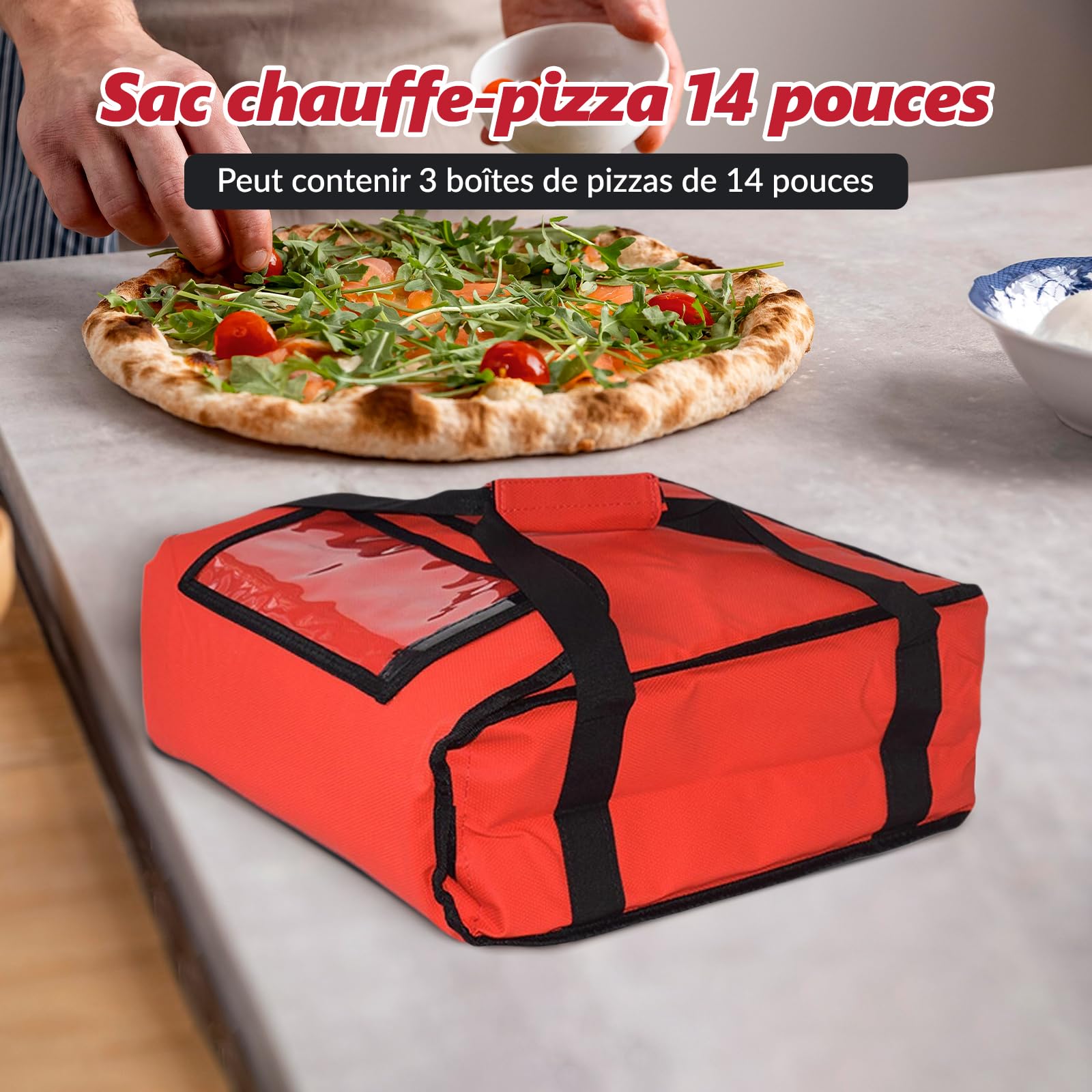LOVIVER Sacs à Pizza pour Transport de Pizza Sacs Chauffants pour Pizza Sac Isotherme Portable Sacs Isothermes pour Pizza pour Camping en Plein Air, 14 Pouces