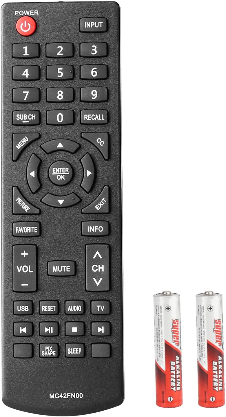 MC42FN00 Remote Control Compatible with Sanyo LCD TV FW24E05T FW42D25T FW32D25T FW48D25T FW65D25T DP32D53 DP40D64 DP50E44M DP24E14M DP32D53M DP39D14M Replacement Controller with Batteries