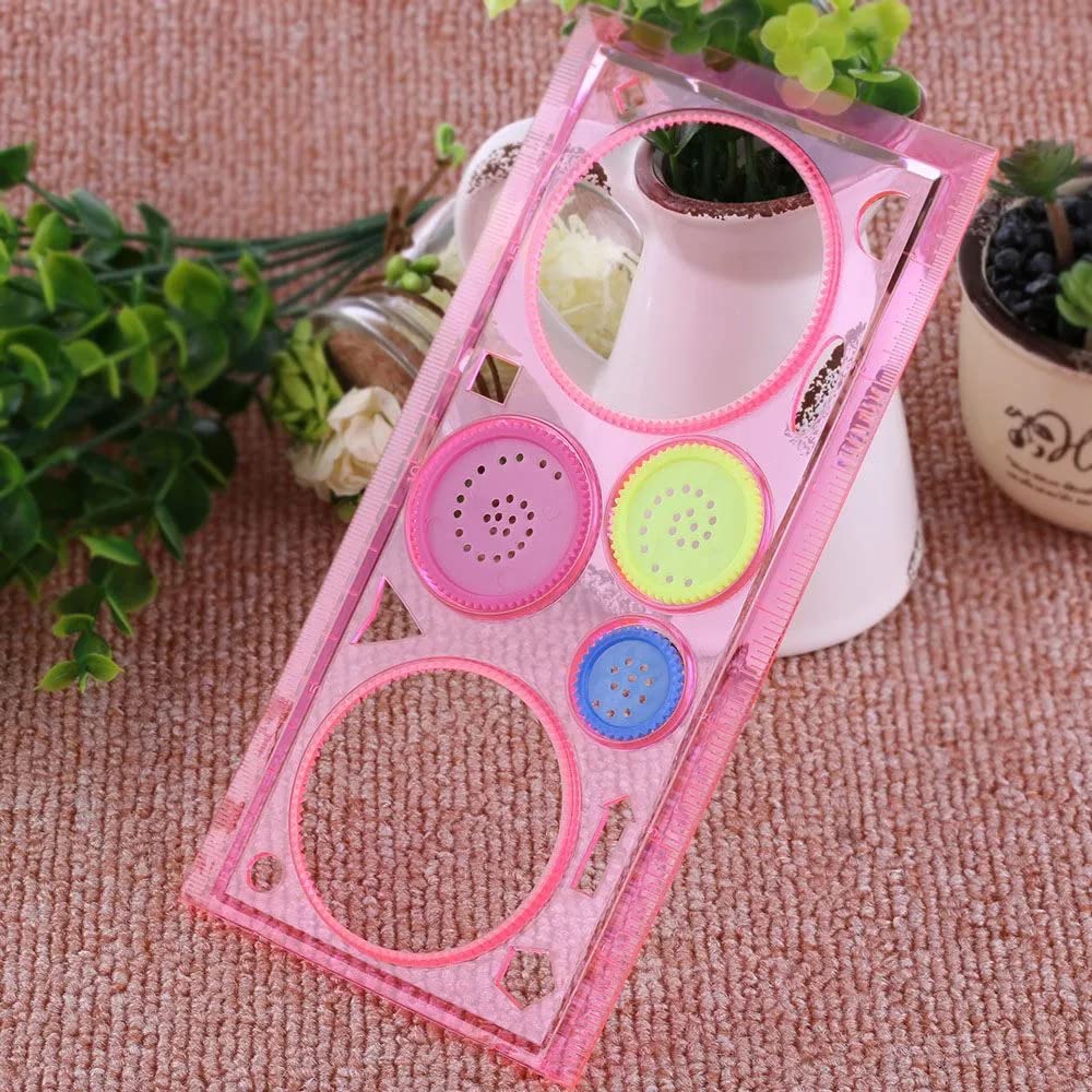 MUREN Scale Spirograph- Ruler Stencil Painting (Pack of 2), Multi-Function Interesting Puzzle Spirograph Children Drawing Plastic Ruler Random Color Kids Painting Tools 1