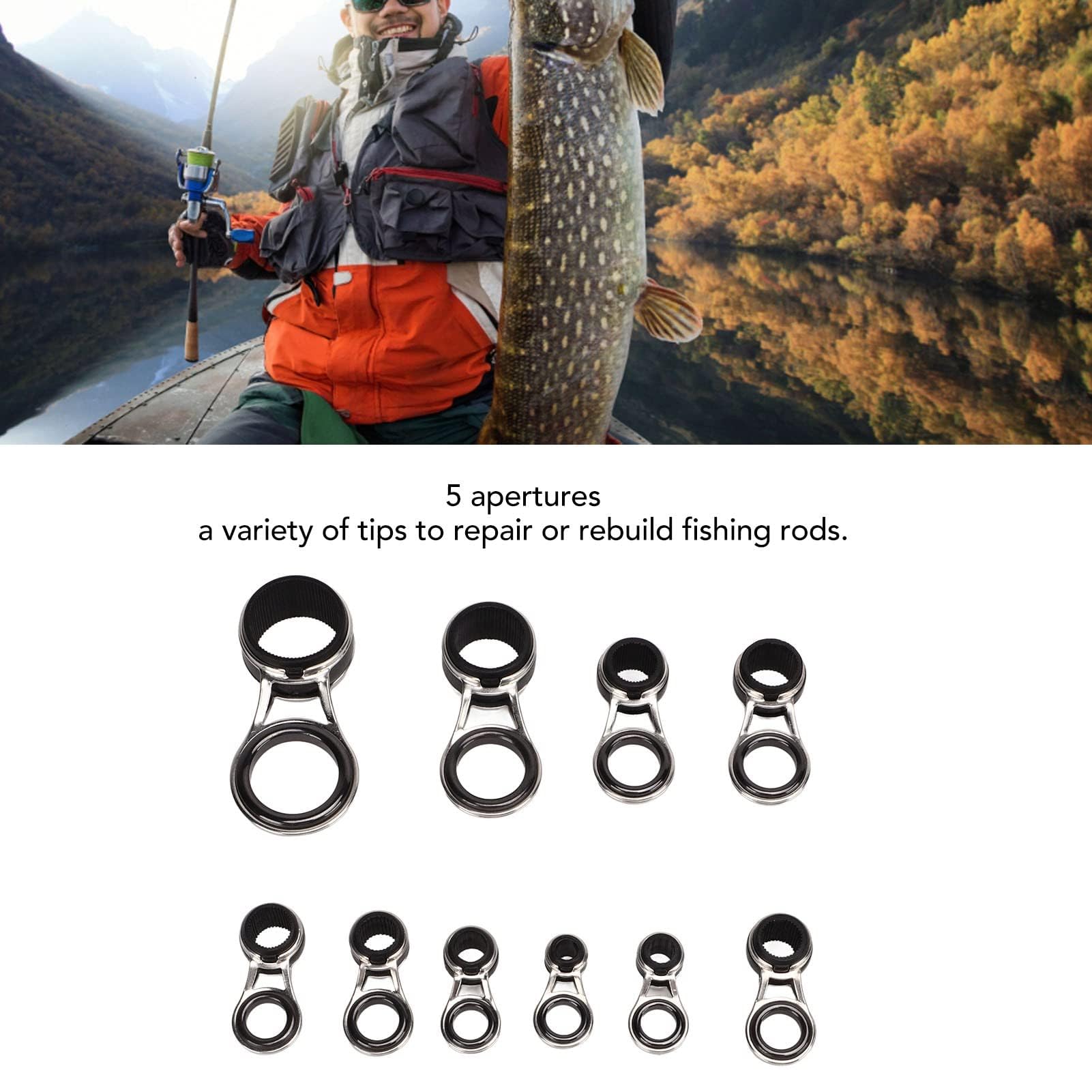 Anelli Guida per Canna da Pesca in 5 Misure, Set di Guide per Canna da Pesca in Acciaio Inossidabile da 10 Pezzi