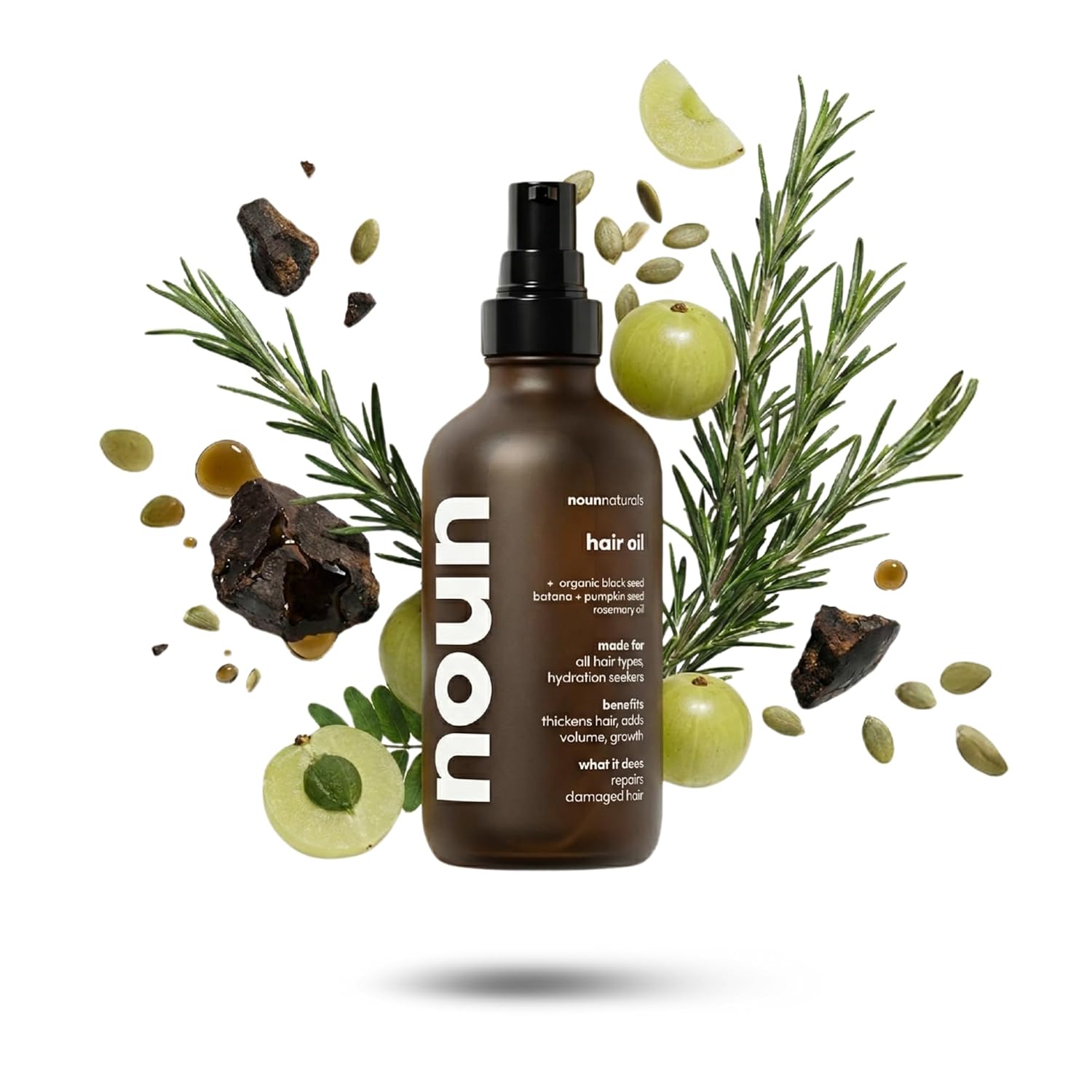Noun Naturals Hair Growth Oil - Nourish Dry and Thin Hair with Amla, Blackseed, Castor, Rosemary, Argan & Essential Oils | 3.8 OZ | Fragrance-Free