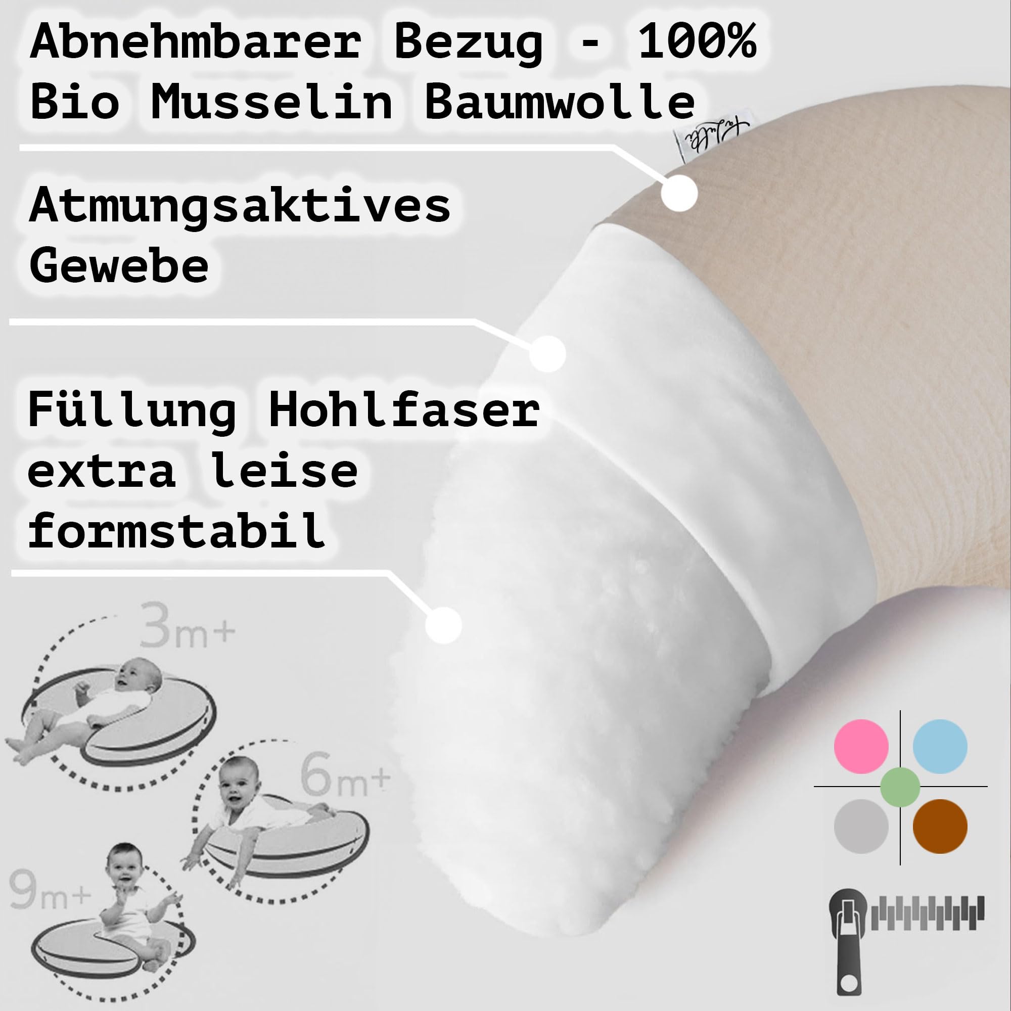 PaLulli® Musselin Stillkissen Stillkissenbezug aus 100% Musselin Baumwolle - Stillkissen für Baby, Stillhörnchen Baby, Stillkissen Atmungsaktiv & Waschbar, Stillkissen (Braun)