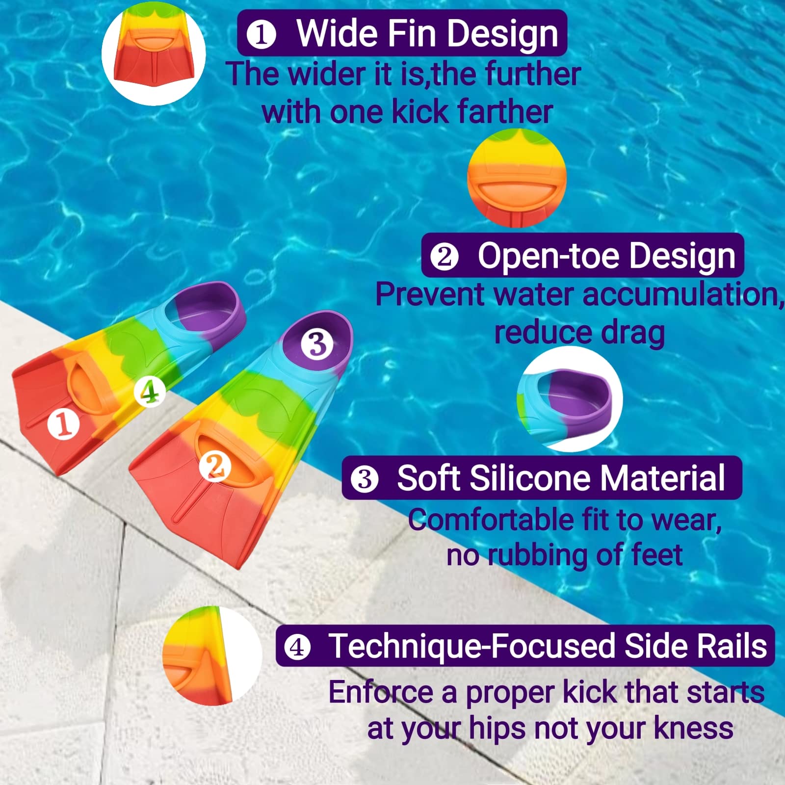 Schwimmflossen für Kinder, Bequeme Silikonflossen zum Schwimmen und Tauchen, Geeignet für Anfänger, Jungen, Mädchen, Jungen und Erwachsene