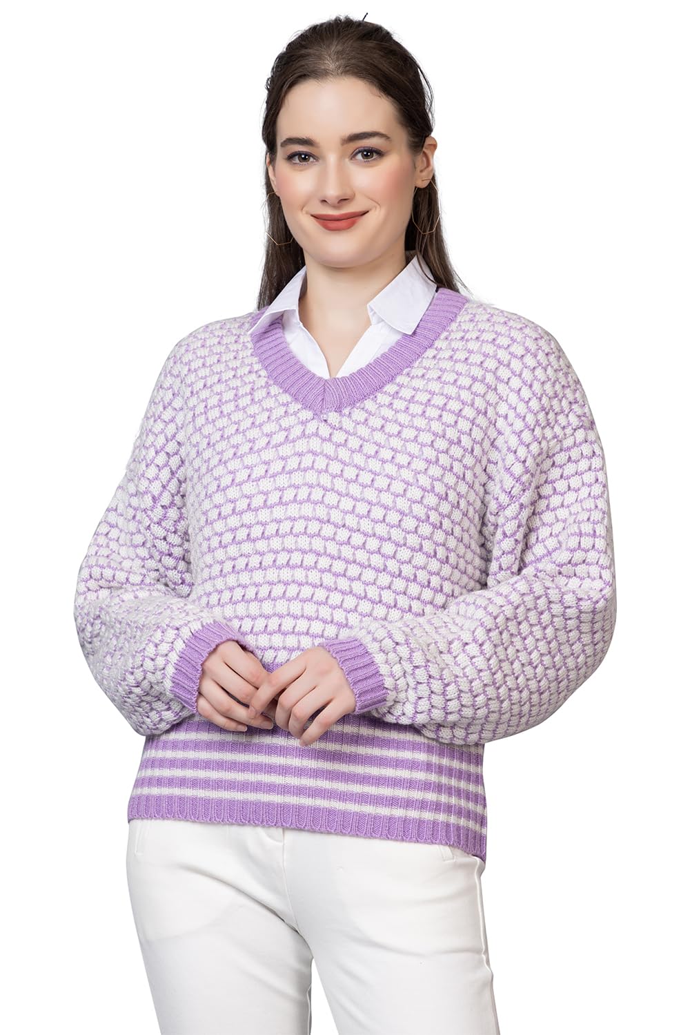 wear lusso Women's Pure Wool V-Neck Pullover Sweater | Full Sleeve Winter Wear | Stylish & Comfortable Fit | Warm Woolen Sweater for Women-picture-22