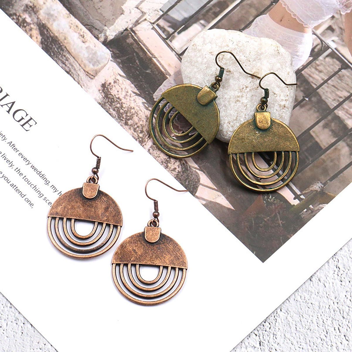 Vintage Bohemian Dangle Earrings for Women Retro Geometric Round Earrings Hollow Out Sculpted Ethnic Earrings Boho Statement Earrings for Women - Image 7