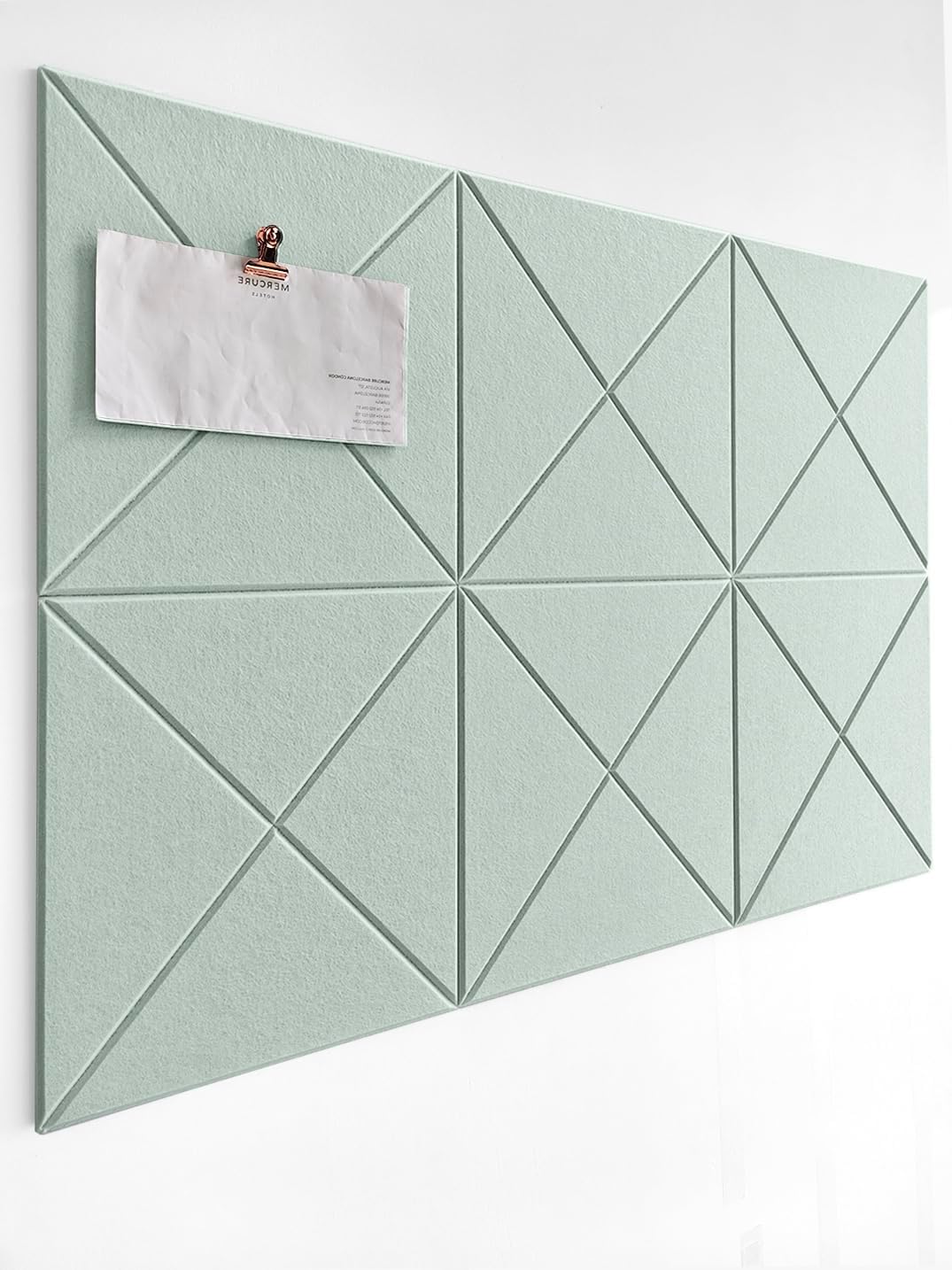 6 Pack Decorative Felt Wall Tiles (11.8” x 11.8”) - Modern Bulletin Board for Home Office & Classroom, Self-Adhesive Cork Board Alternative for Kids Artwork, Photos & Pin Display - Mint
