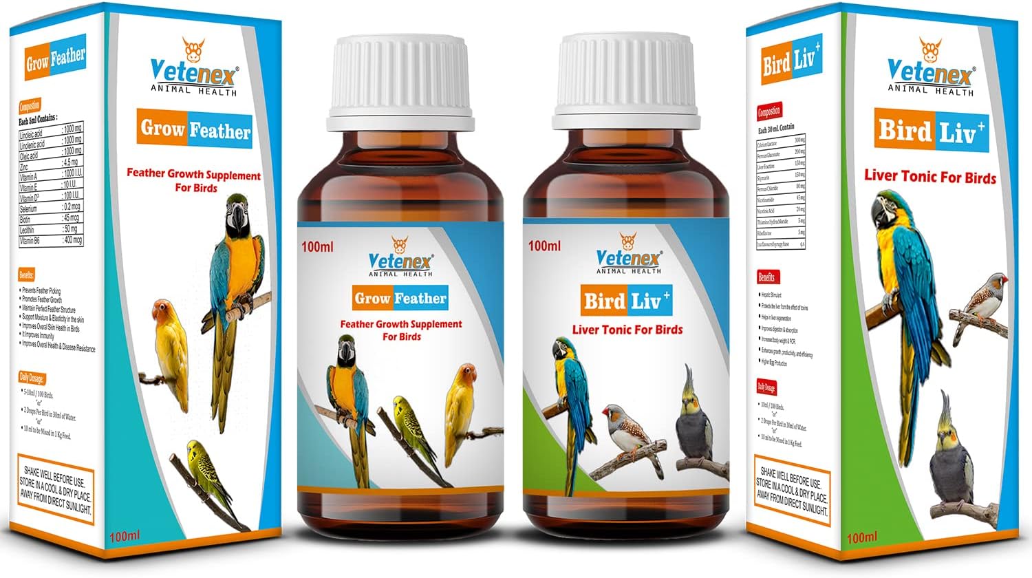 Birds Feather Growth Supplement & Liver Tonic (100 ml x 2) Combo - Pack of 2