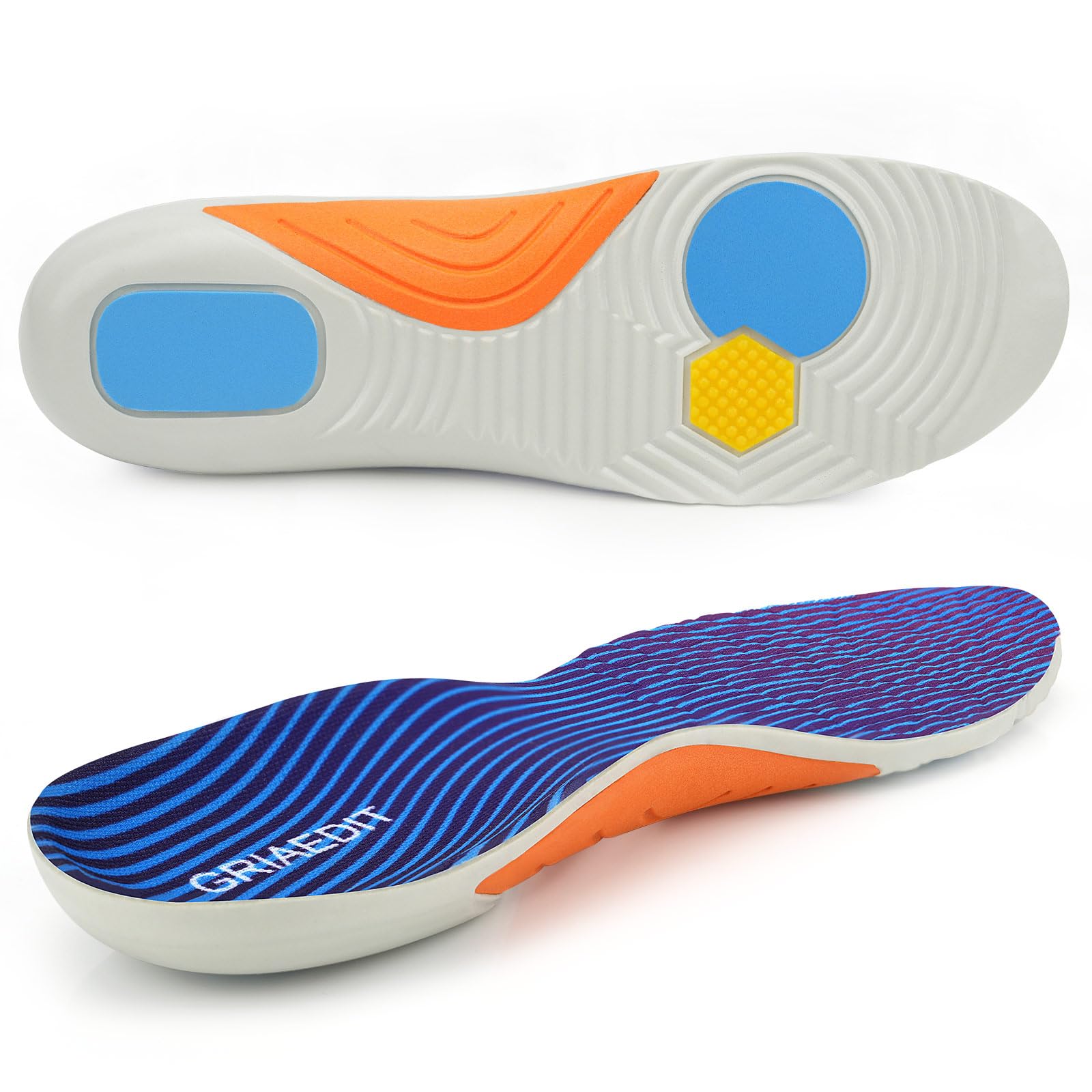 GRIAEDIT Sport Shock Absorbing Insoles for Men & Large Size Women - Orthotic Comfort Cushions - Pain Relief Inserts for Sneakers - Heavy Support for