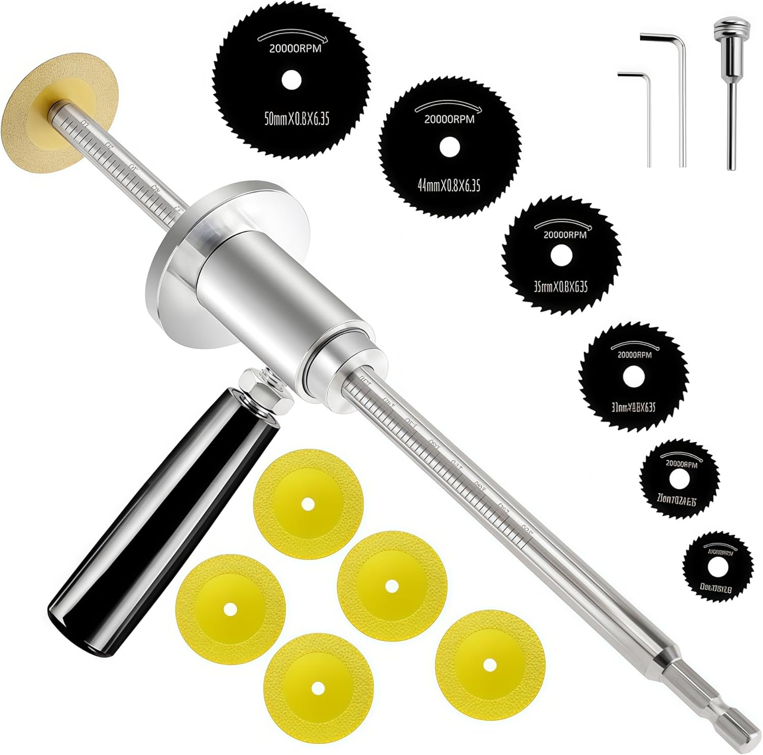 Inside PVC Pipe Cutter, 7" Adjustable Cutting Depth for 1-1/2" to 8" Pipes, w/6 Diamond Cutting Wheels & Saw Tooth Blades & Handle, 1/4" Hex Shank Pvc Cutter Tool for Drills