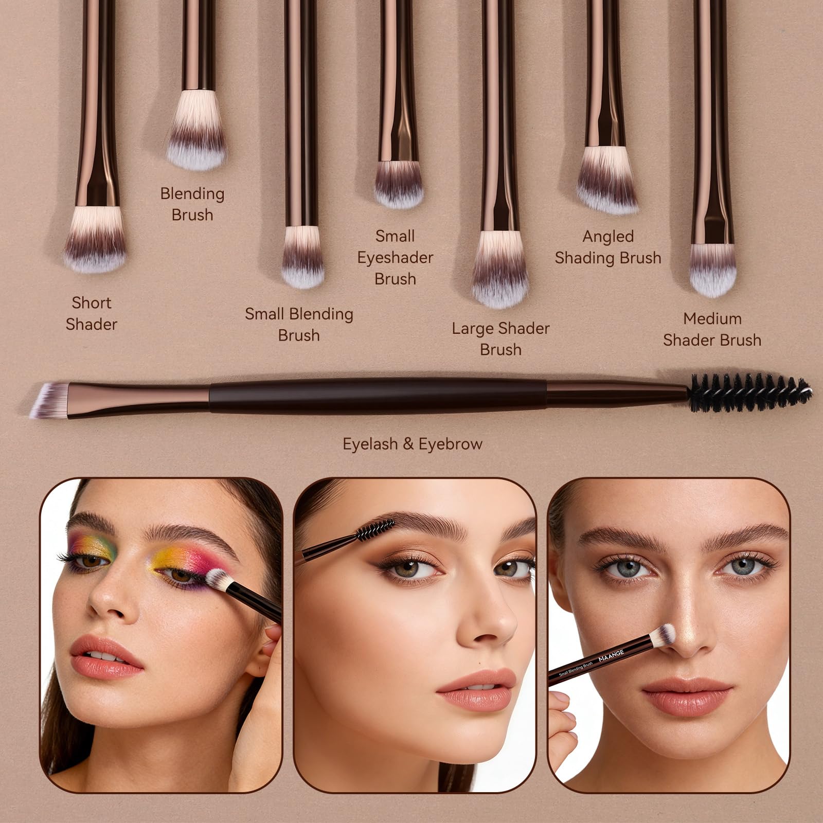 MAANGE Set di 13 pennelli da trucco professionali da viaggio con custodia (caffè)