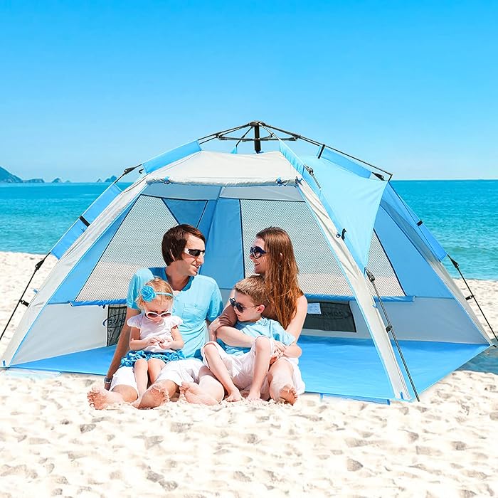 Buy 4 Person Beach Tent Sun Shelter Portable Sun Shade Instant Tents for Beach with Carrying