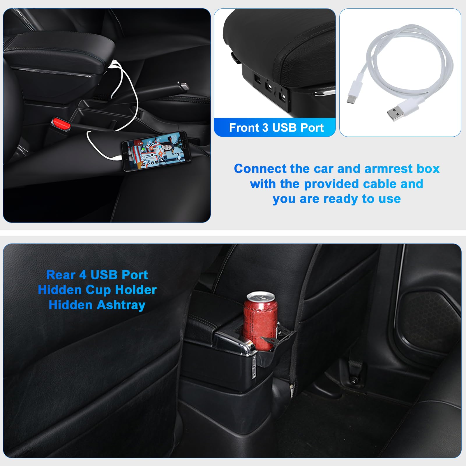 Auto Bracciolo Compatibile con Opel/Vauxhall Astra J 2009-2015 Scatola Portaoggetti per Bracciolo Console Centrale Poggiabraccio Braccio vano Portaogget Doppio Strato con 7 Porte di USB